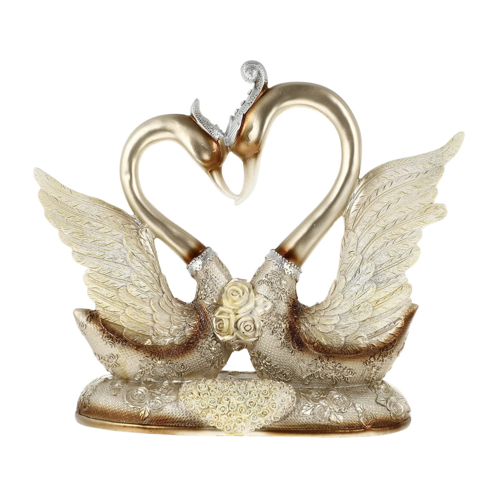 Milisten Resin Love Swan Figurine Figurine Intertwined Swan Pair Heart Sculpture Valentines Day Decorative Statue