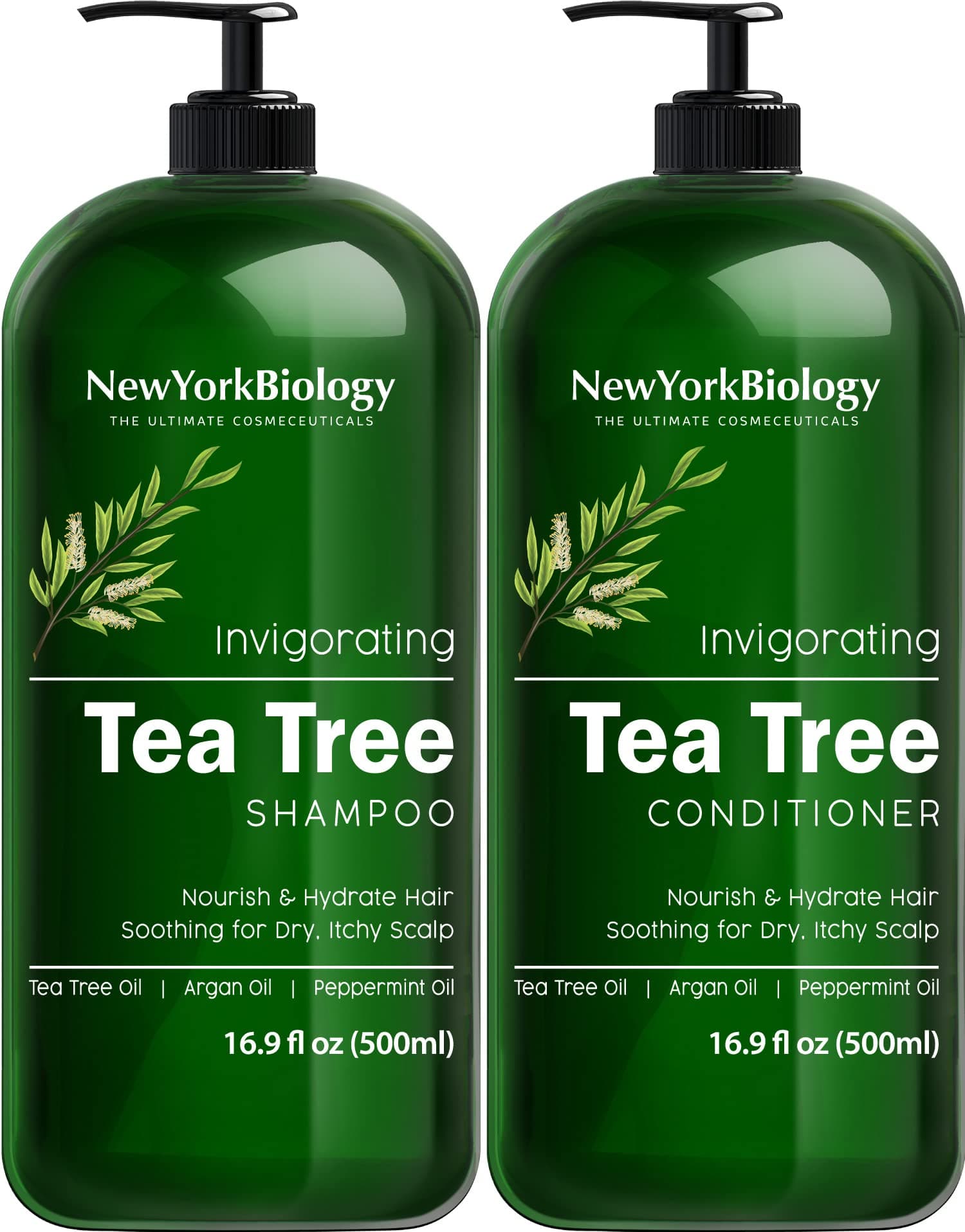 Tea Tree Shampoo and Conditioner Set – Deep Cleanser – Relief for Dandruff and Dry Itchy Scalp – Therapeutic Grade - Helps Promote Hair Growth – 16.9 fl Oz
