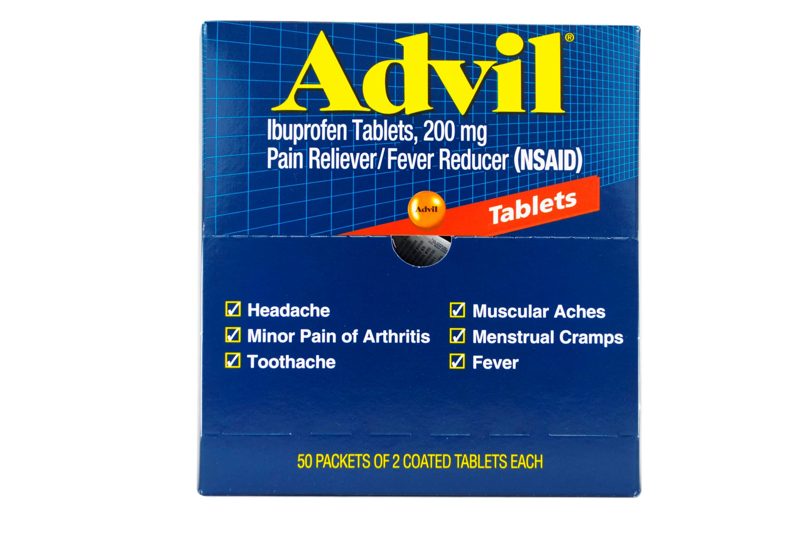 Advil Tablets Pain Reliever in Dispenser Box 2 Pack Pouch 50ct