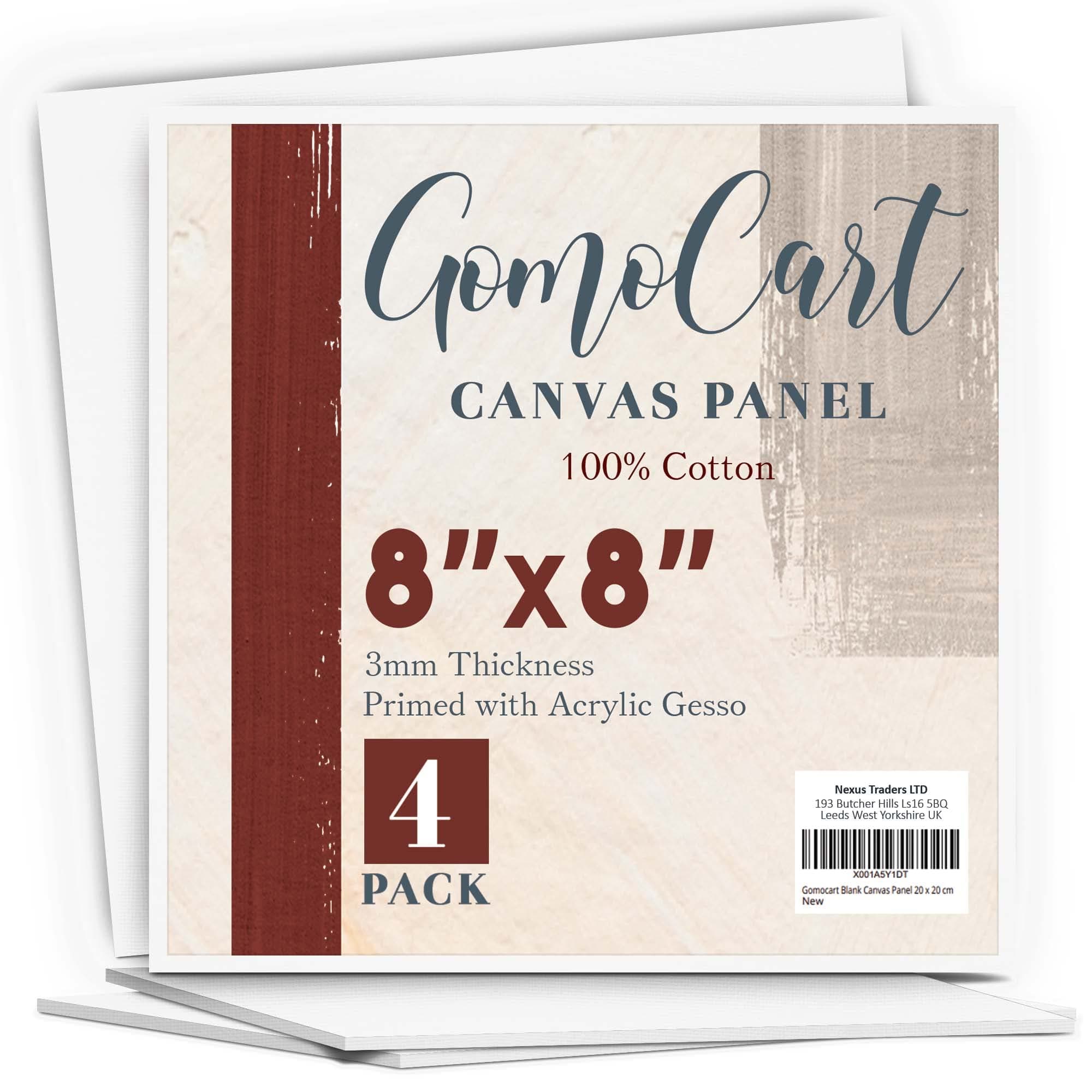 GOMOCARTCanvas for Painting 20 x 20 cm Pack of 4 Primed Cotton Canvases for Acrylic Pouring & Oil Painting – Sturdy & Warp-Resistant Blank Canvas Panels for Beginners and Professional Artists