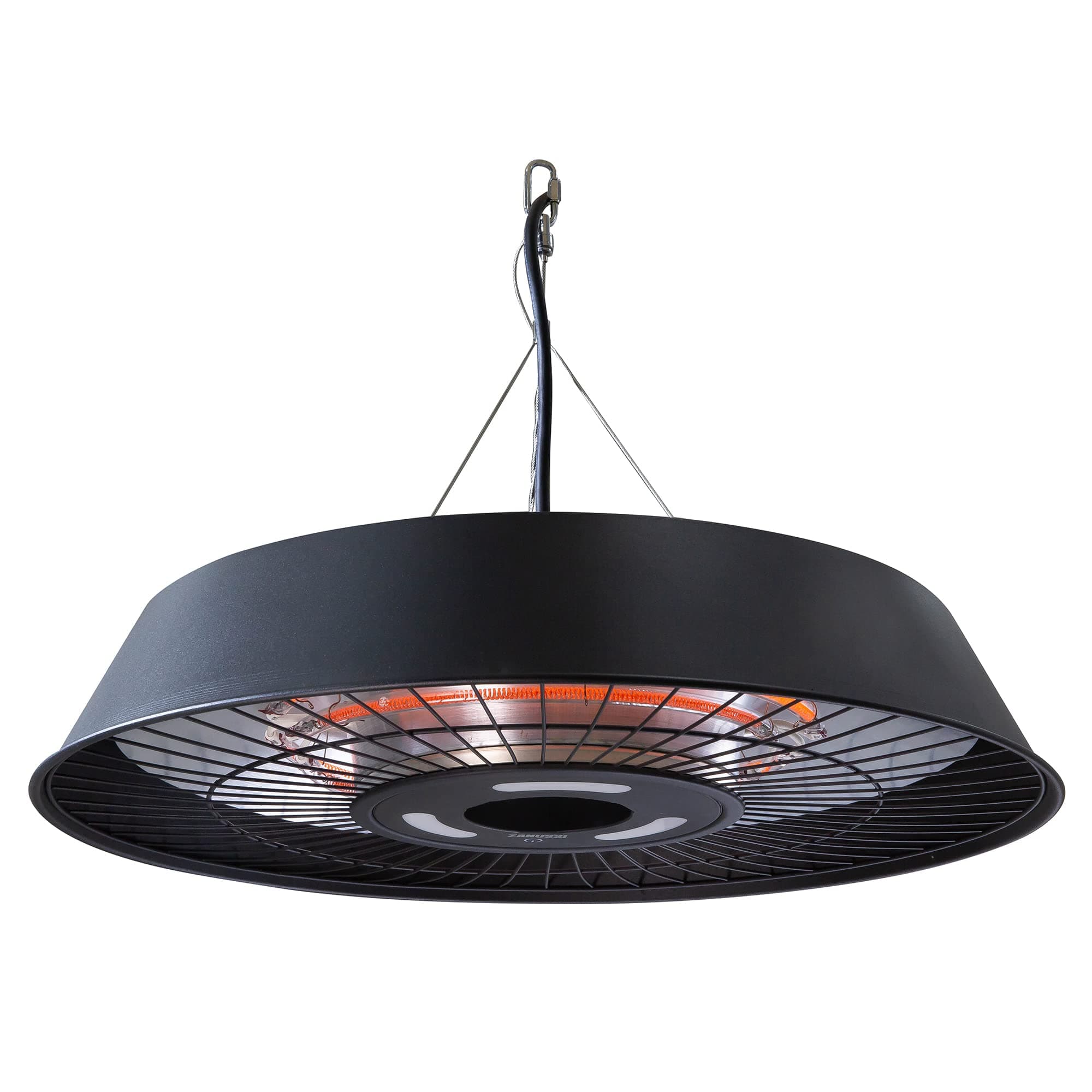 Zanussi ZHPTH1 2.5KW, IP45 Rated, 10 cm High Outdoor Black Hanging Electric Garden Patio Heater with LED Light, 3 Heat Settings, Touch & Remote Control, 2.5 metre Power Cord, Suitable for Gazebos