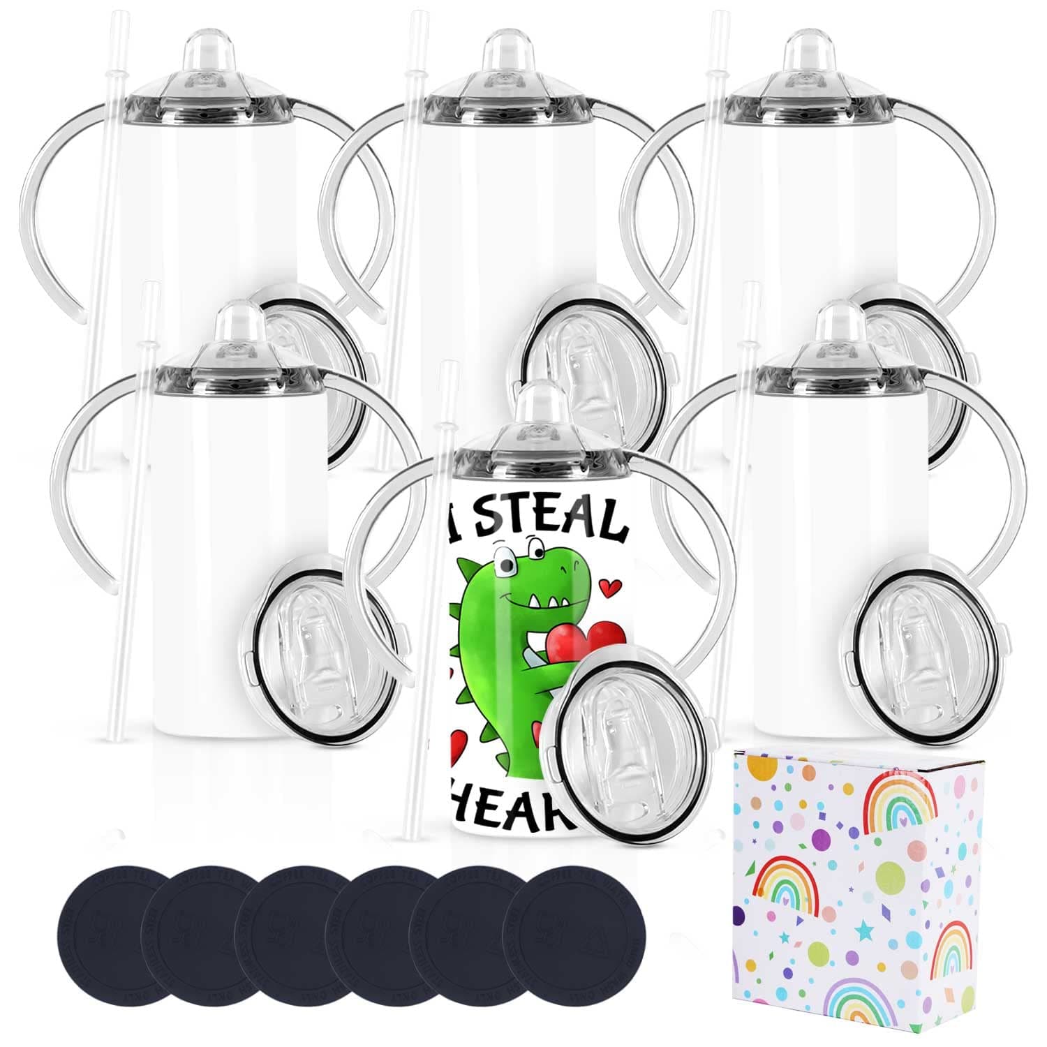 12 Oz Sublimation Sippy Cup 6 Pack, Kids' Stainless Steel Sublimation Tumblers