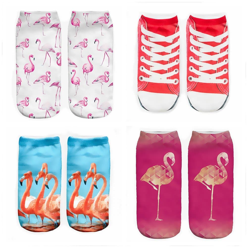 Womens Cute 3D Printed Ankle Socks,Funny and Cool Casual Low Cut No Show Socks for Women(Flamingo)