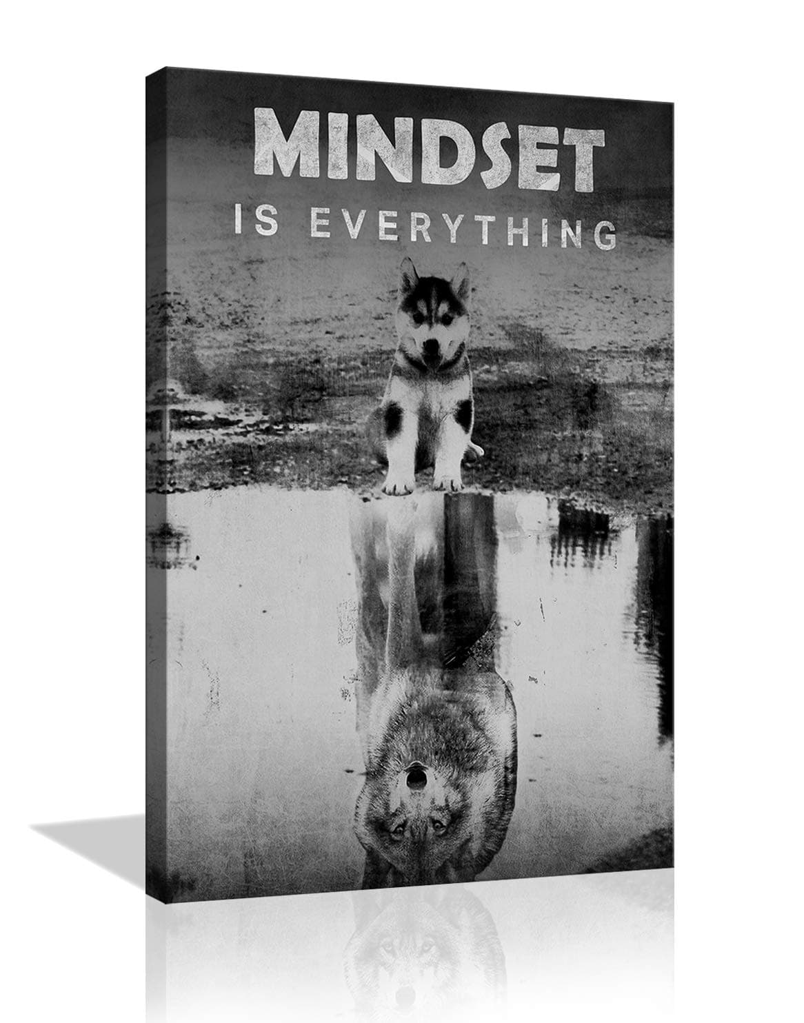 Urttiiyy Motivational Wall Art Mindset is Everything Inspirational Canvas Artwork Entrepreneur Quotes Dog Wolf Paintings Inspirational Posters Wall Decor for Office Gym Bedroom Framed Ready to Hang