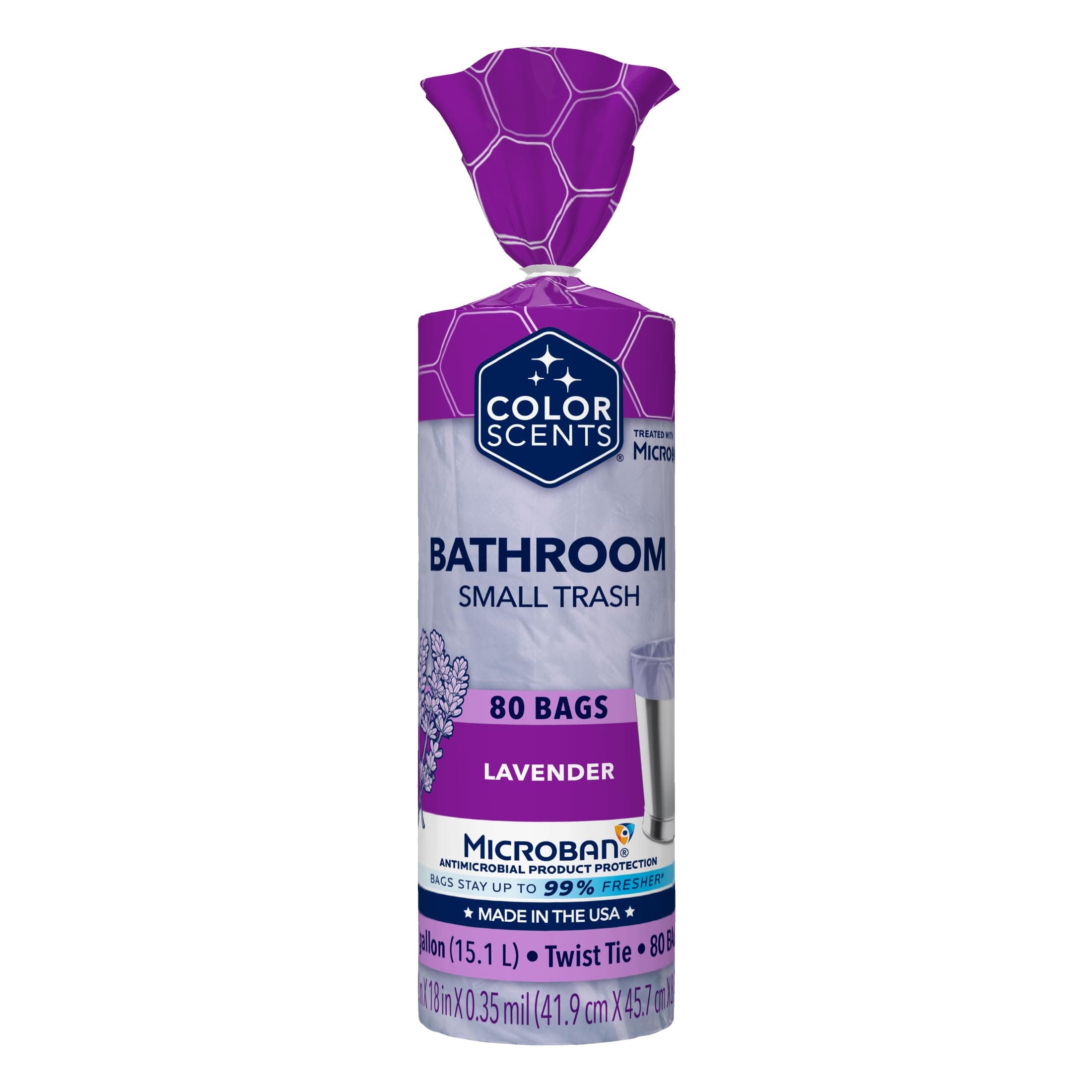 Small Trash Bags - 4 Gallon, 80 Bags (1 Pack of 80 Count), Twist Tie - Lavender Bag with Lavender Scent with Microban