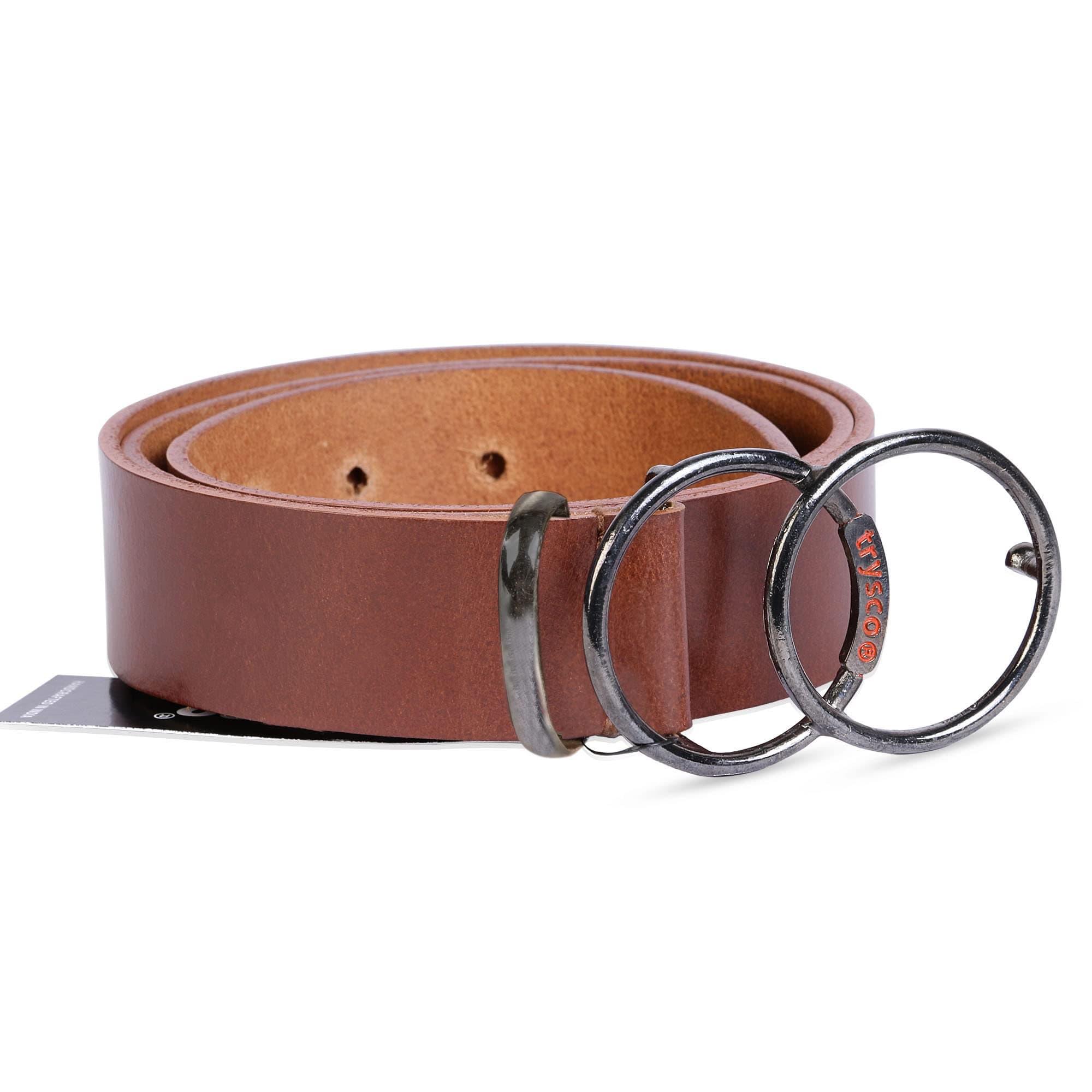 trysco® Genuine Leather Double Ring Buckle Belt for Girls & Women (WIDTH 33MM) ( WAIST SIZE- 26"- 36") ( 3 COLOURS)