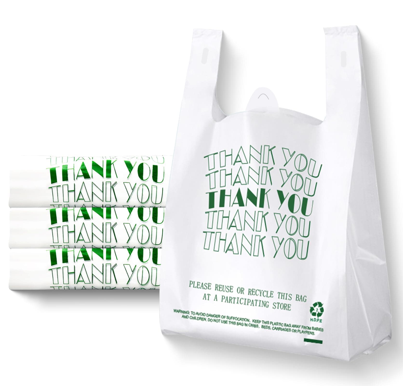 Cheardia T Shirt Bags,Thank You Plastic Bags Recyclable Shopping Bags with Handles Merchandise Bags