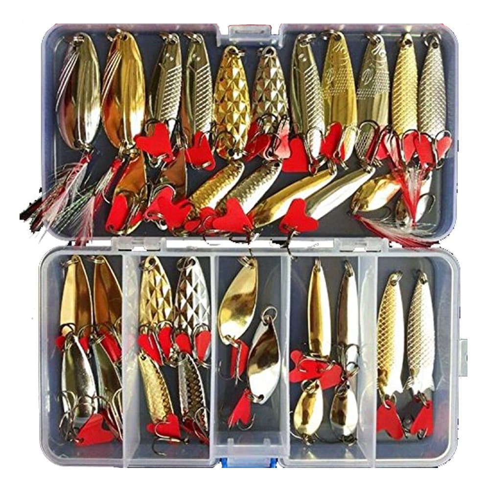 Fishing Lures Spoon Bait 35Pcs Set Metal Lure Kit Artificias Lure Hard Bait Freshwater with Treble Hooks Tackle Salmon Bass