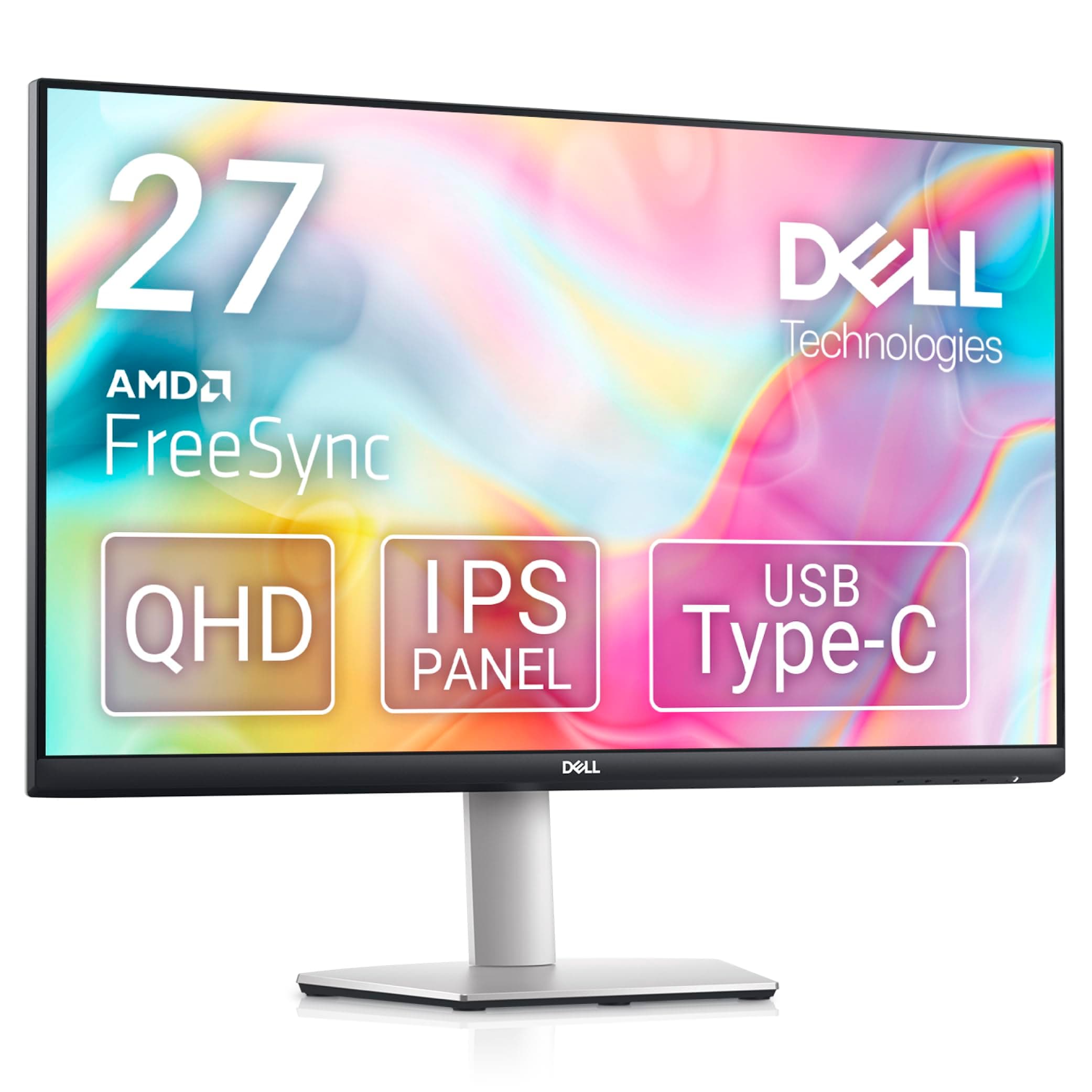 Dell S2722DC USB-C 27 Inch QHD (2560x1440) Monitor, 75Hz, IPS, 4ms, AMD FreeSync, 99% sRGB, Built-in Speakers, USB-C, 2x HDMI, 2x USB, 3 Year Warranty, Silver