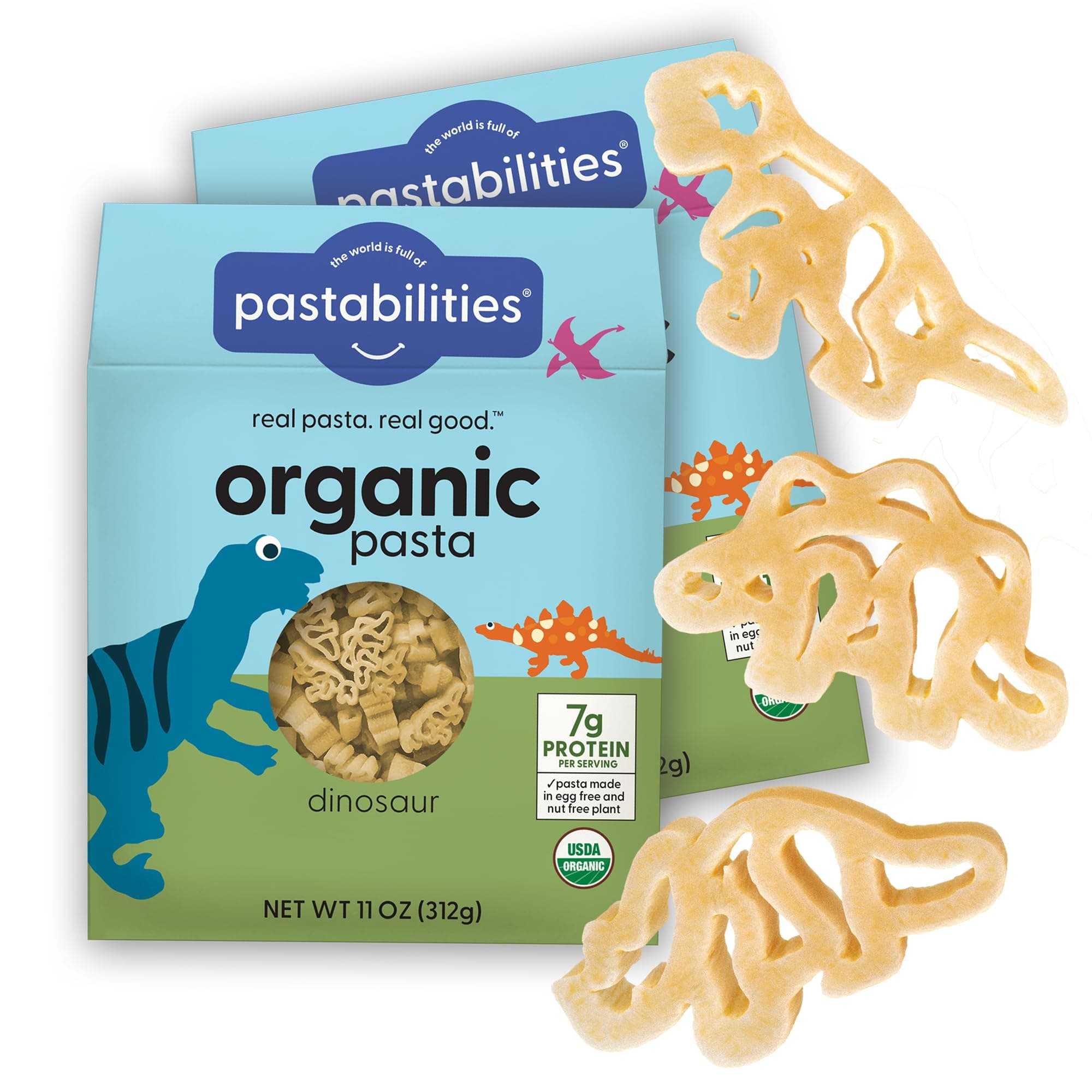 Organic Kids Pasta, Fun Dinosaur Shaped Noodles (11 oz, 2 Pack) Non-GMO, Natural Wheat Pasta, Organic, Kosher, Vegan, Made in the USA, Kids Pasta