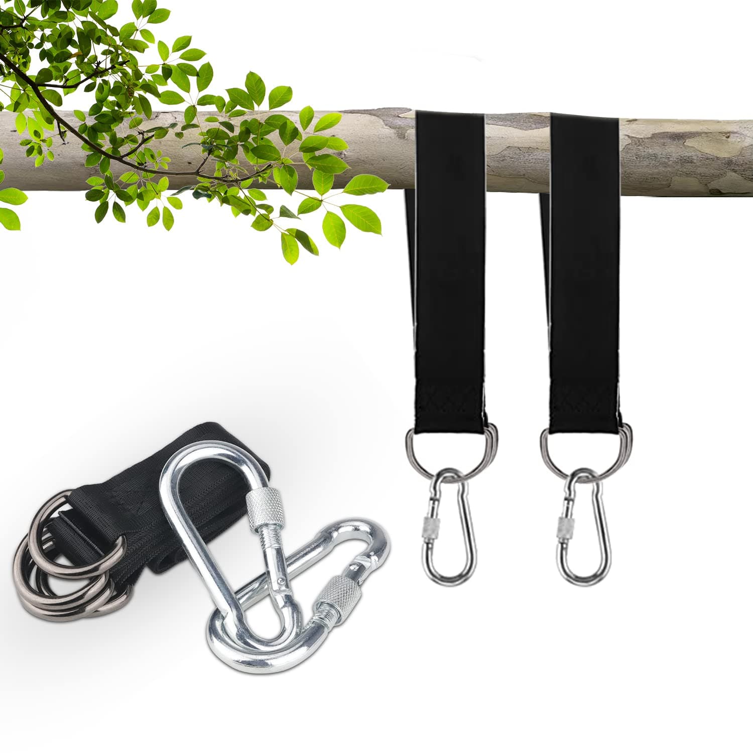 Tree Swing Hanging Strap(Set Of 2) Swing Straps Hanging Kit with Two Sturdy Zinc Alloy Carabiners Hammock tree Straps For Swings and Hammocks