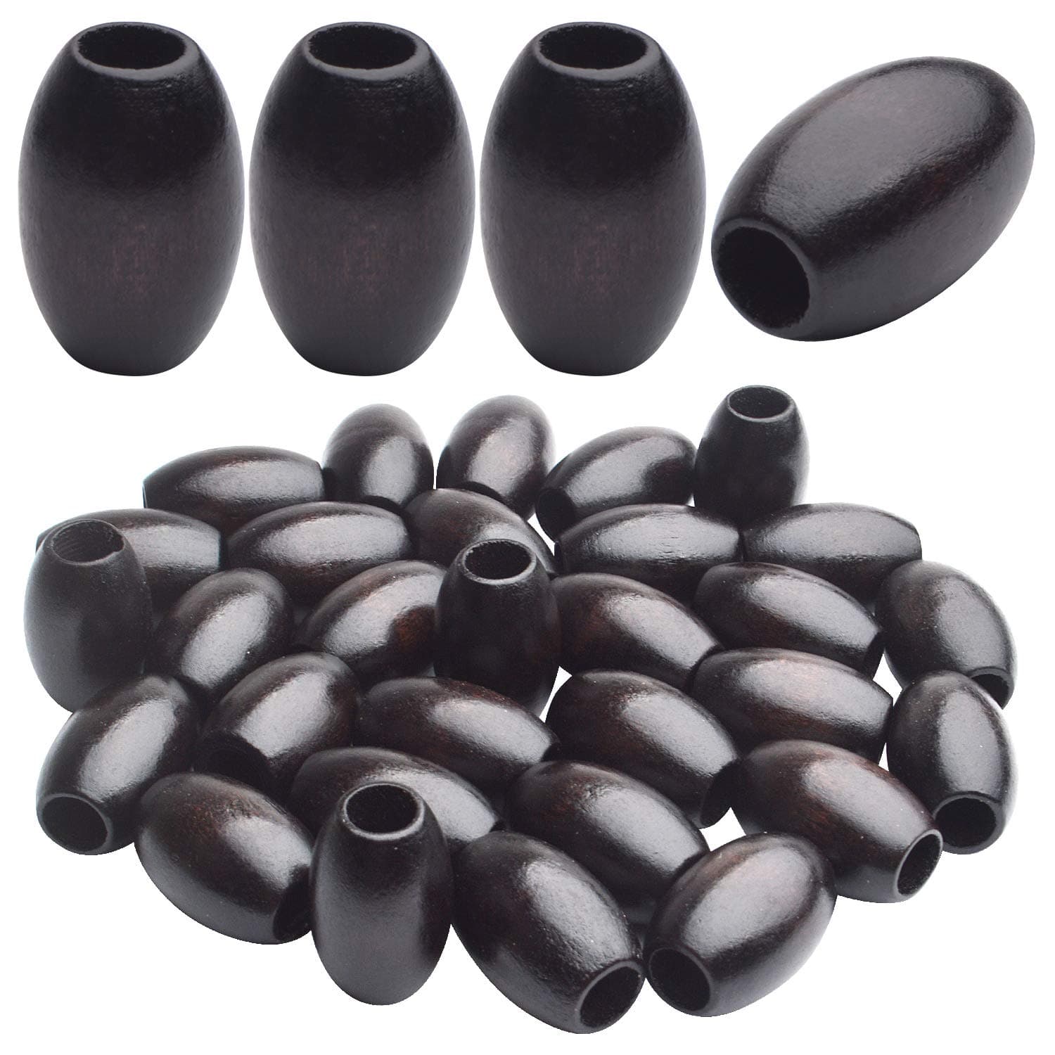 Large Hole Wooden Beads,30 Pcs Dark Brown Wooden Beads Loose Spacer Beads Oval Tube Beads for Making Necklace Bracelet and Other Stuffs