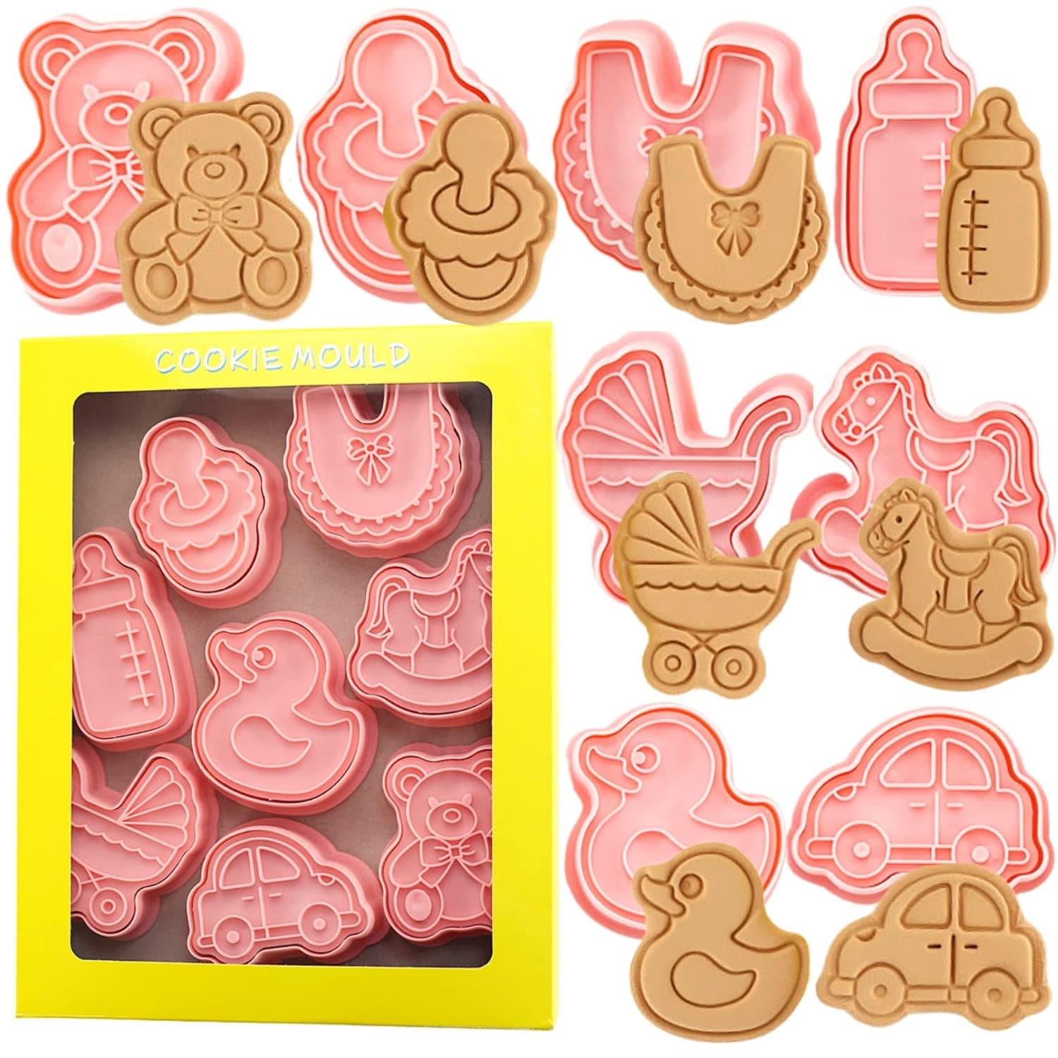 CrethinkBaby Shower Cookie Cutter-8 Plastic Cookie Stamps-Cartoon Fun Cookie Mold,3D Bayby Shower Cookie Cutter Set.