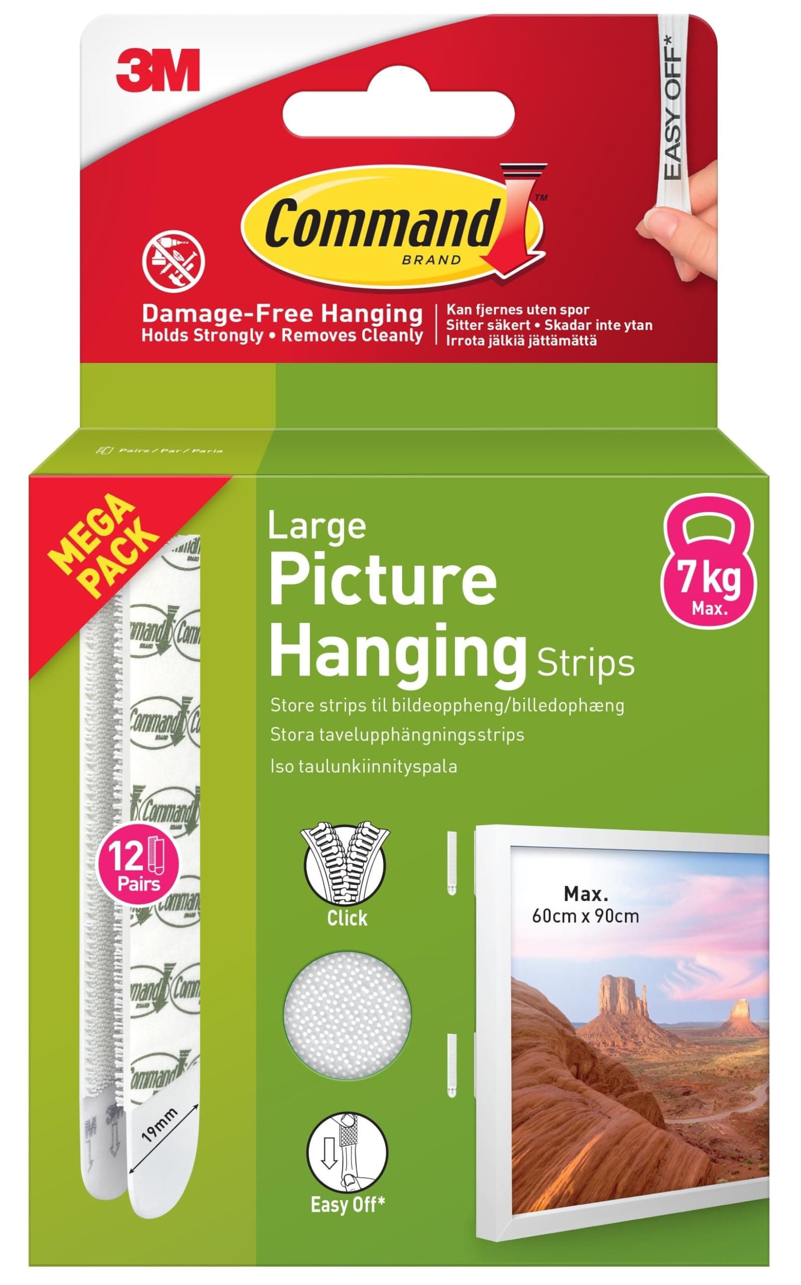 Picture & Frame Hanging Strips Value Pack, Large, White - 12 Pairs (24 Strips) - Damage Free Hanging - For Pictures, Frames, Mirrors, Wall décor and Signs