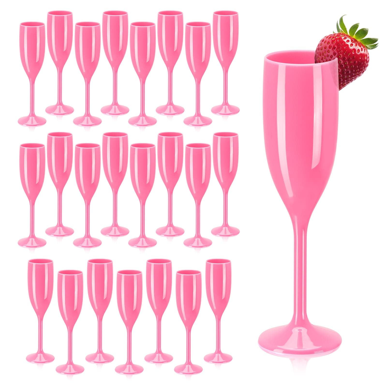 XUWAIDSGN Champagne Flute Acrylic Champagne Glasses Wedding Toasting Champagne Flute Goblet Plastic Reusable Unbreakable Champagne Cups for Bachelorette Wedding Bridal Shower Party (Pink, 24)