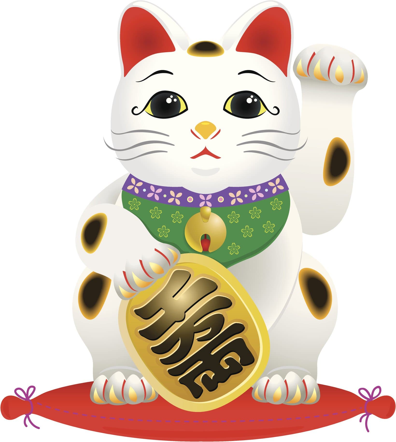 Cute Chinese Maneki Neko Lucky Fortune Cat Cartoon Vinyl Decal Sticker (2" Tall)