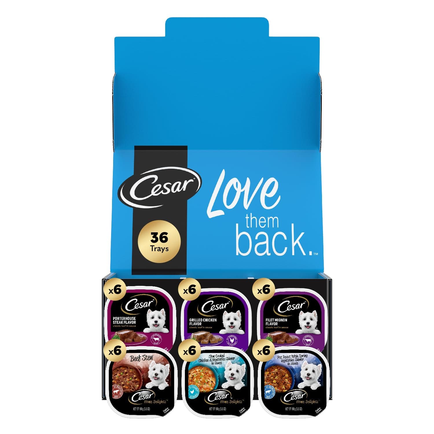 Cesar Home Delights & Classic Loaf in Sauce, Adult Wet Dog Food, Variety Pack, Wet Food for Dogs, 3.5 oz Tray, 36 Count