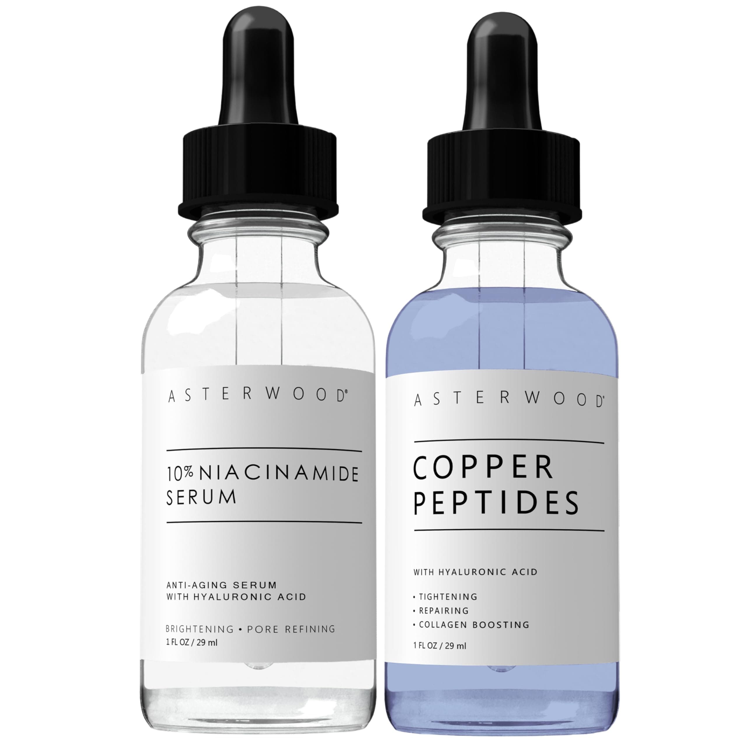 Asterwood Niacinamide Serum 1 oz + Copper Peptides Serum 1 oz