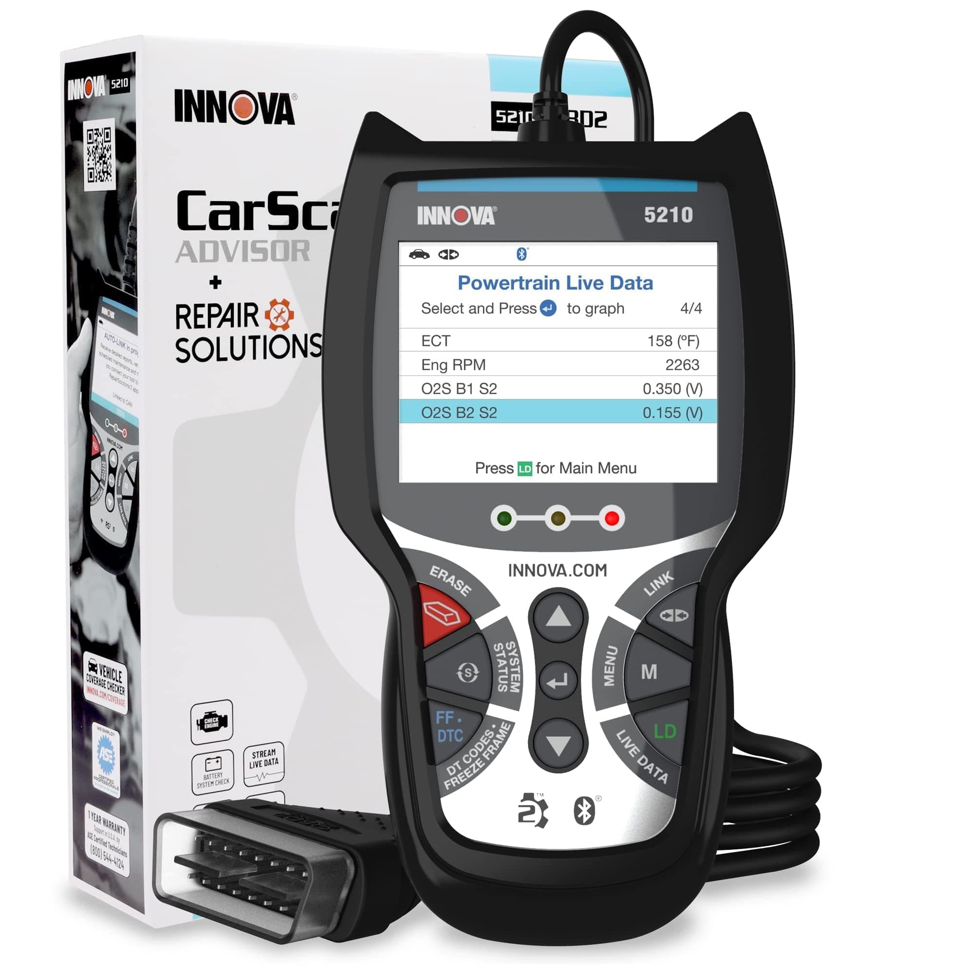INNOVA 5210 - OBD2 Scanner Diagnostic Tool - Read/Erase ABS Code, Live Data, Battery/Charging System Testing