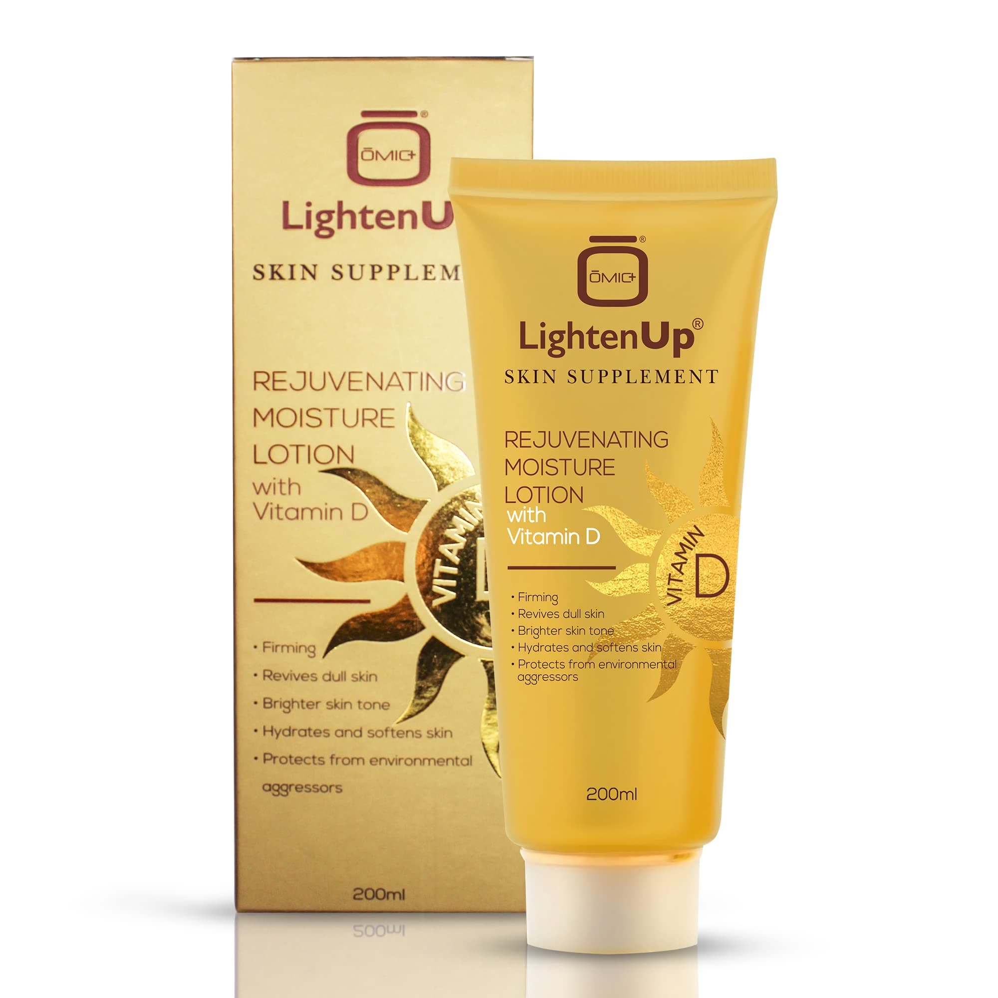 Omic Lightenup Rejuvenating Moisturizer Body Lotion | Skin Brightening Lotion for Dry Skin | Hydrates & Softens Skin | Skin Firming Face Lotion | Body Moisturizer with Vitamin D & Tyrostat | 200 ml