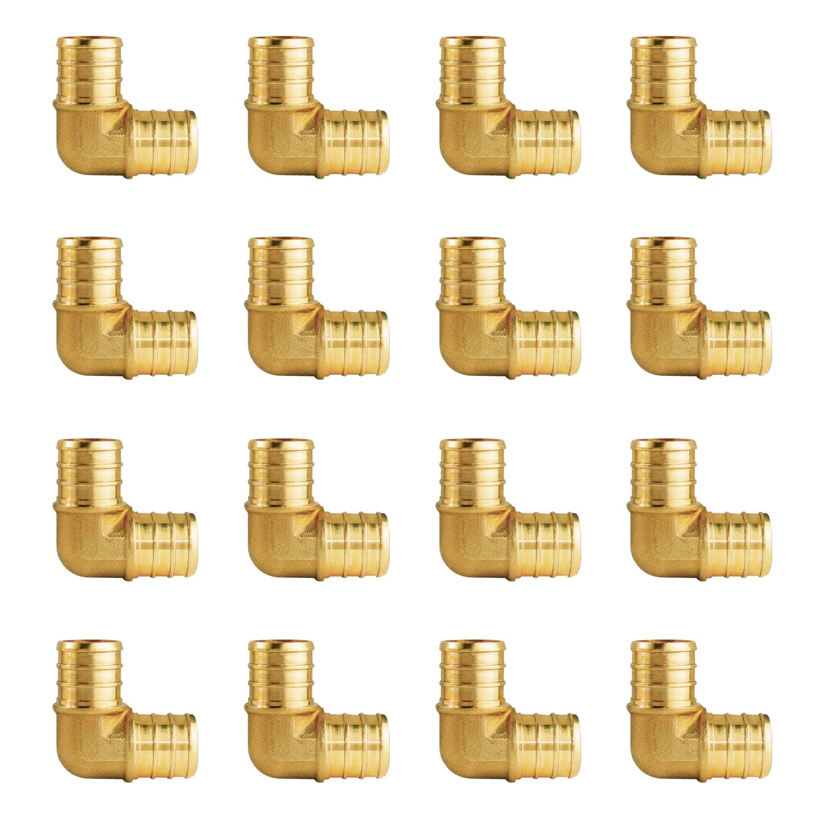 WiseWater 16 Pcs PEX Fittings 1/2 Inch, 1/2 inch 90 Degree Elbow PEX Fittings, Brass Barb Crimp PEX Pipe Fitting for PEX Pipe Plumbing Projects (Pack of 16)