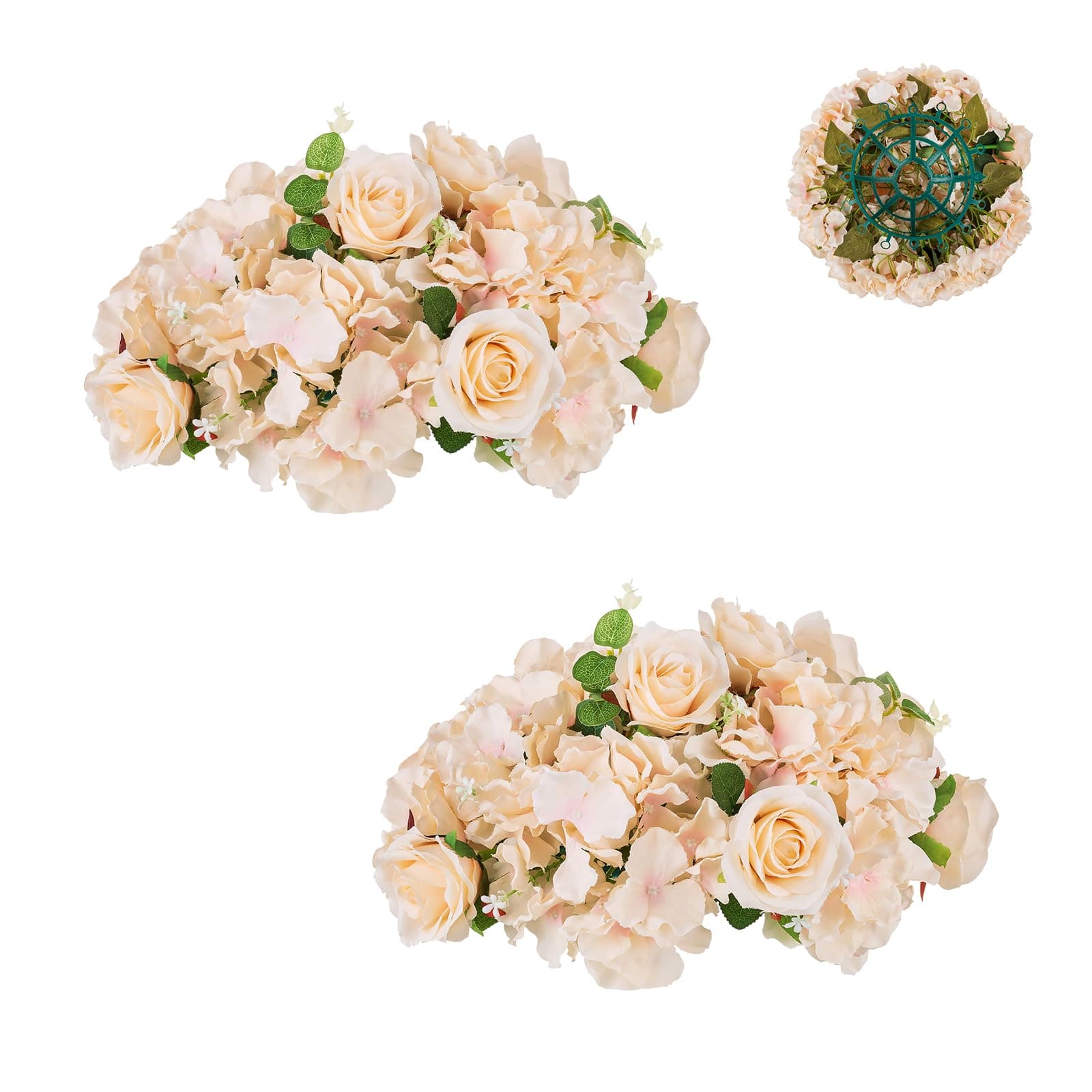 BLOSMON Artificial Flower Balls Wedding Centerpieces 2 Pcs 14.2" Large Champagne Fake Flowers Rose Hydrangea Ball Arrangement Center Pieces for Table Silk Floral Bouquet for Wedding Party Home Decor