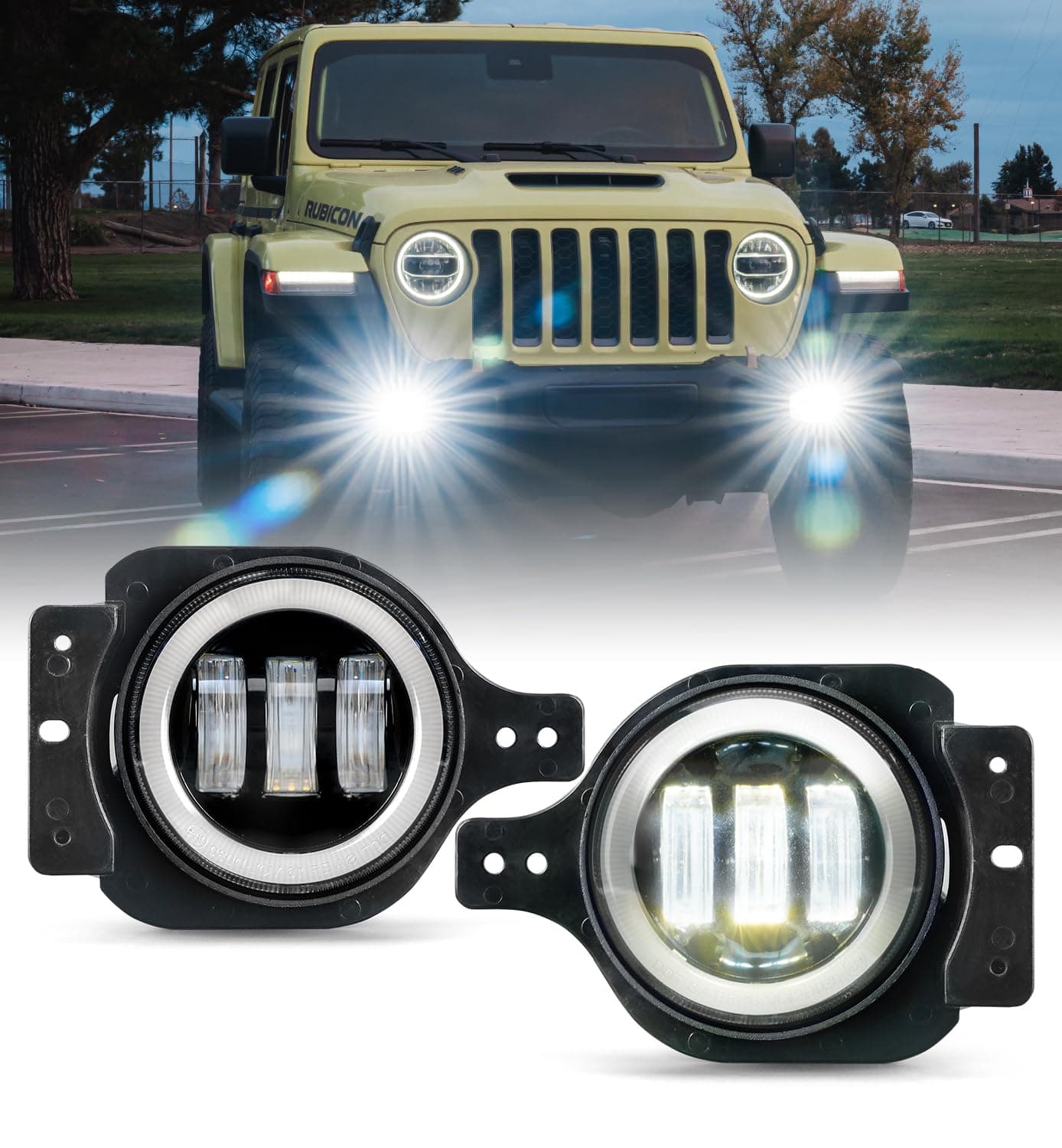 Xprite Ultra 300% Bright 60W LED Fog Lights w/DRL Compatible with 2018-2026 Jeep Wrangler JL JLU & 2020+ Gladiator JT, DOT, 6500K, Plug N Play, Front Bumper Fog Lamp with 2 Mounting Brackets, White
