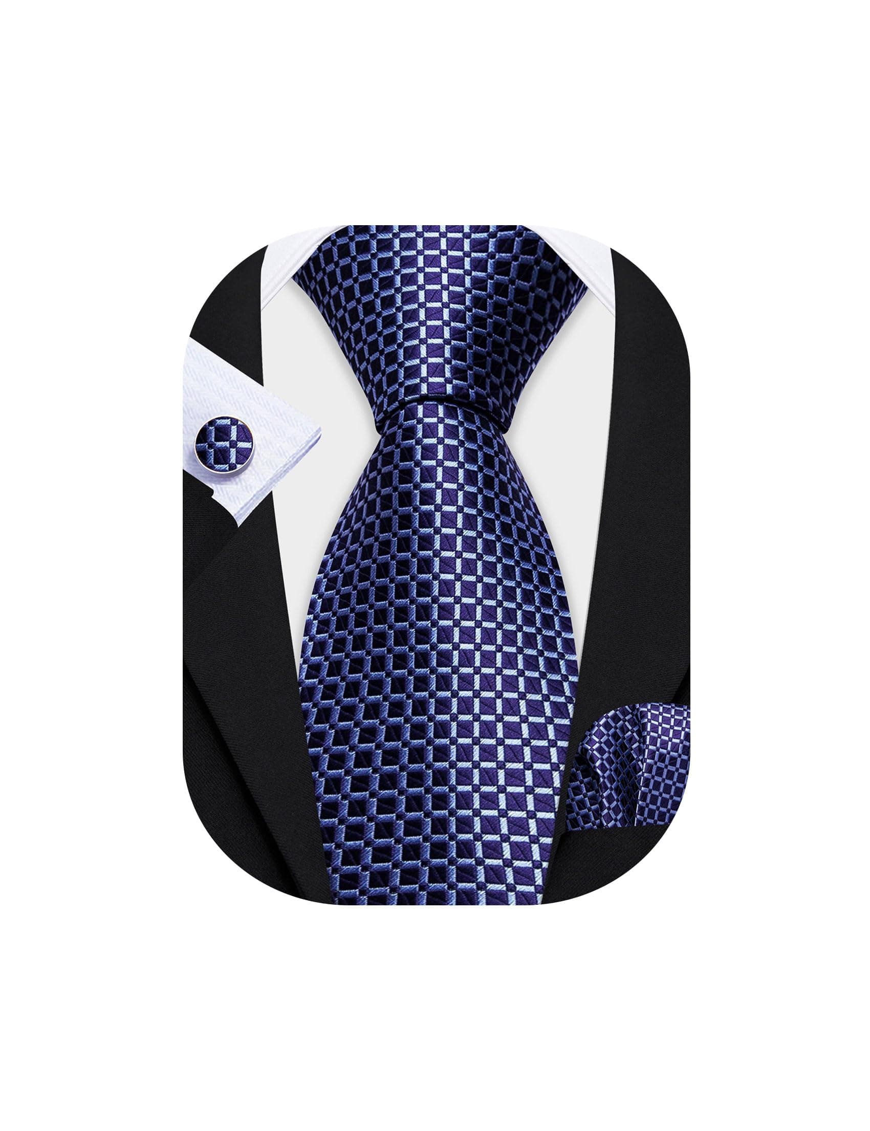 Mens Tie Set Plaid Check Neckties Formal Business Wedding Luxury Pocket Square Cufflinks