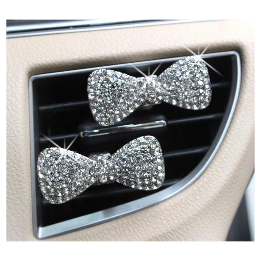 2 Pcs Crystal Bowknot Car Perfume Clip Car Aromatherapy