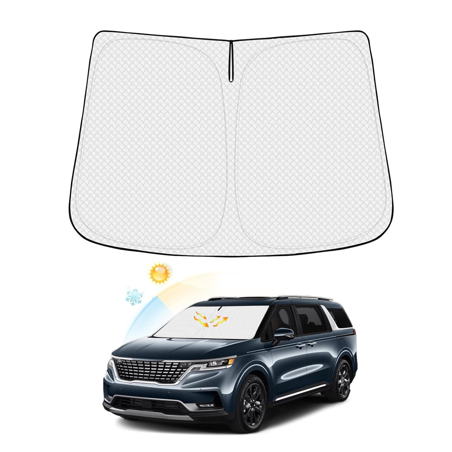 Windshield Sun Shade for 2022-2025 2026 Kia Carnival Accessories Thicken 6-Layer Front Window Sunshade Cover Sun Visor Protector Foldable Block UV Rays Keep Vehicle Cool