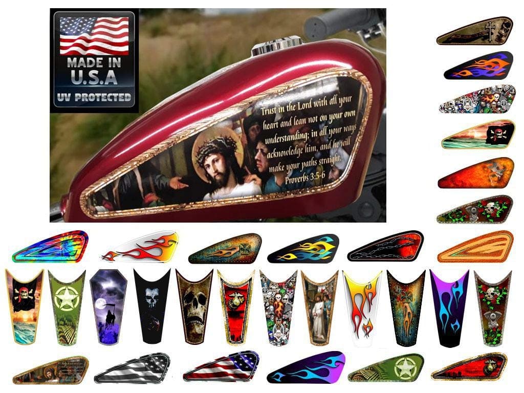 East Coast Vinyl Werkz Motorcycle Gas Tank Decals/Sets - for Harley Davidson Sportster Honda Shadow Suzuki Kawasaki Indian Yamaha (Jesus Mural - Proverbs 3:5-6 - 2pc Side Tank Decals)