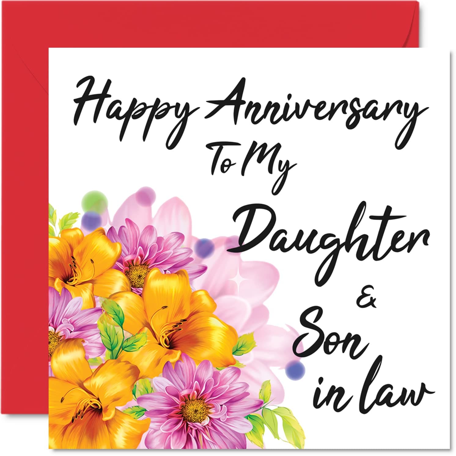 Cute Anniversary Card for Daughter - Happy Anniversary Daughter & Son in Law - Special Wedding Anniversary Card for Women Men Her Him, 5.7 x 5.7 Inch Beautiful Greeting Cards for Fiance Fiancee