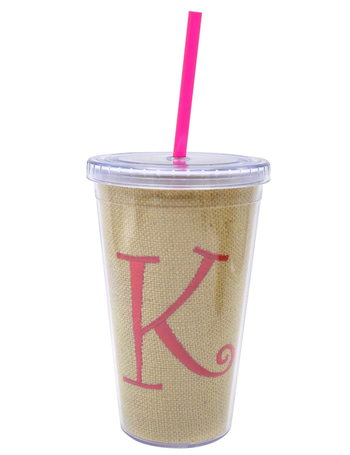 Wimem 16-ounce Insulated Coffee Mug Cold Cup with Linen Interlayer and Embroidered Letter, Bpa Free Cup