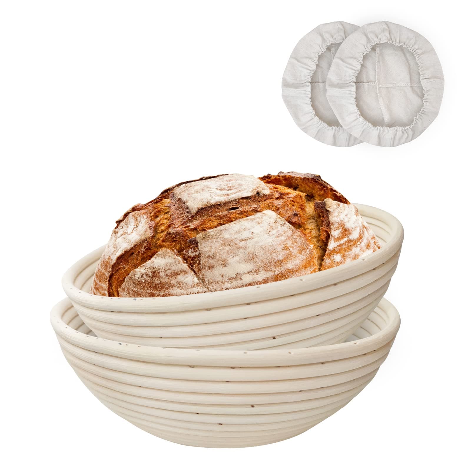 2 Pack 10" Round Banneton Proofing Basket Set, YEESON Sourdough Bread Proofing Basket Baking Dough Bowl with Cloth Liner for Home Bakers