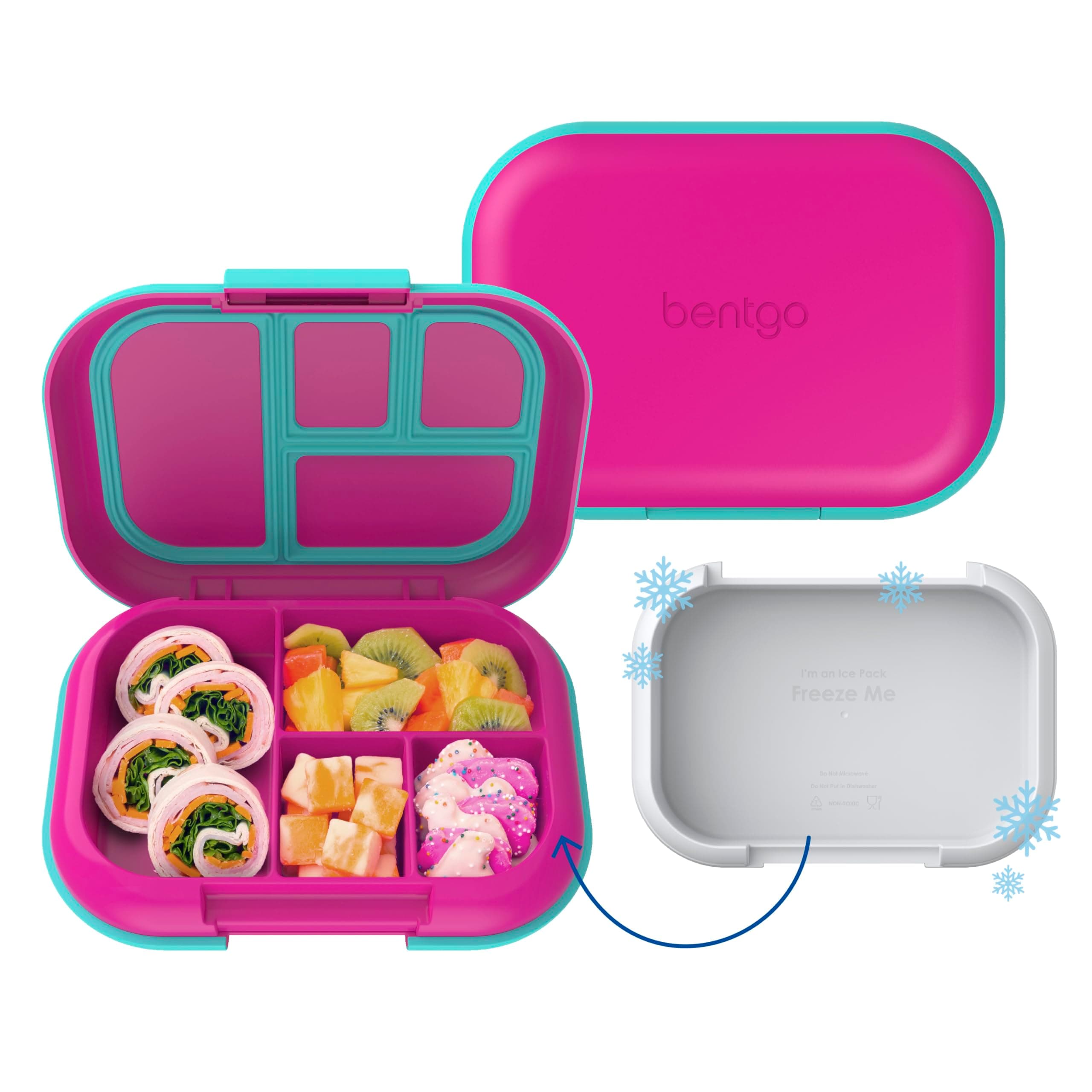 Bentgo® Kids Chill Lunch Box - Bento-Style Lunch Solution with 4 Compartments and Removable Ice Pack for Meals and Snacks On-the-Go - Leak-Proof, Dishwasher Safe, Patented Design (Fuchsia/Teal)