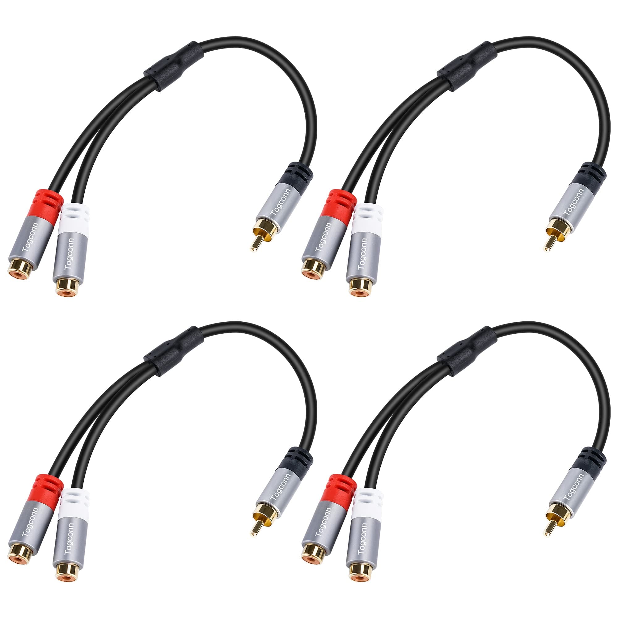 RCA Y-Adapter Splitter cable 4Pack,1 RCA Male to 2 RCA Female Stereo Audio Video Subwoofer Car Audio Cable Y Splitter Adapter Extension Cord for Home Theater, Hi-Fi System, Amplifier, Speaker-0.6 Feet