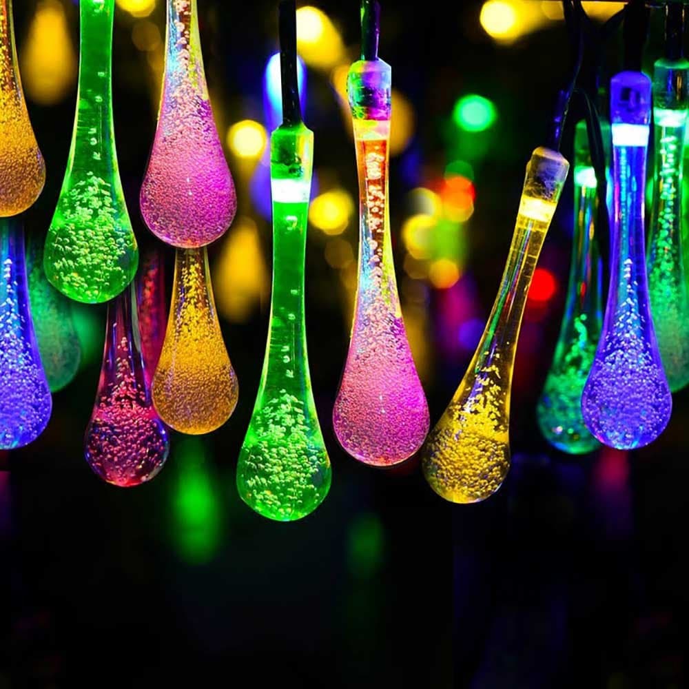 Kitclan 20ft 30LEDs Outdoor Solar String Lights, Multi-color Water Drop String Lights, Christmas Waterproof Lights for Yard, Garden Patio, Lawn, Christmas Tree, Party, Porch
