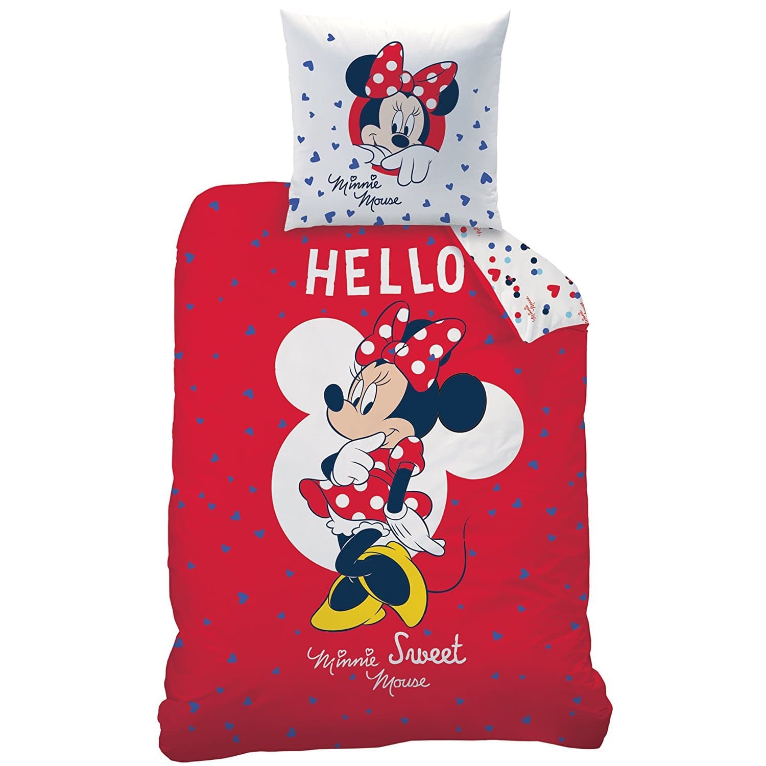 Minnie Mouse and Butterfly Single Bedding Set Hello 100% Cotton Duvet Cover Set (140 x 200 cm) + Pillowcase (63 x 63 cm)