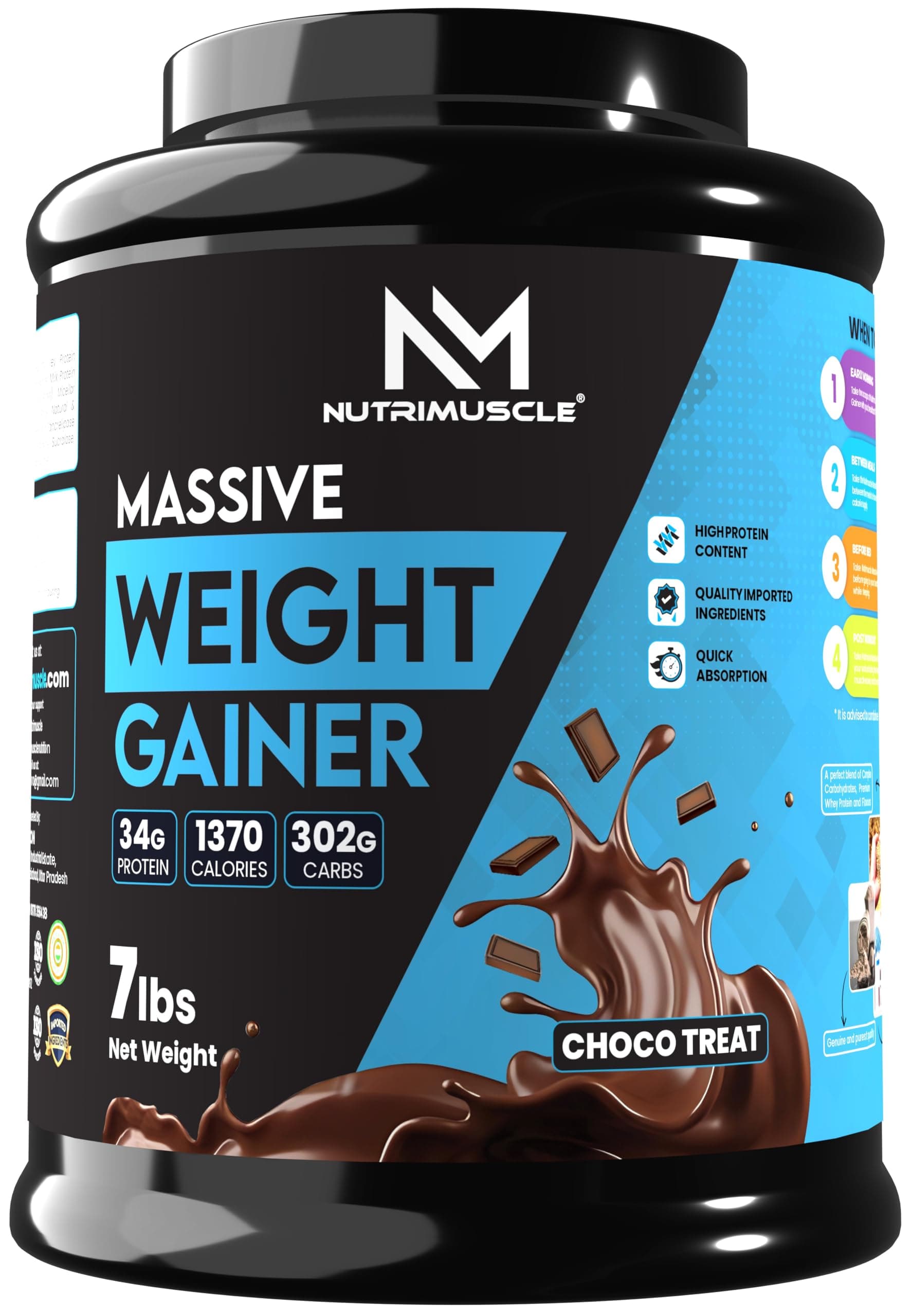 MASSIVE WEIGHT GAINER - 7 LBS - 3.174 KGS - CHOCO TREAT FLAVOUR - FOR MUSCLE AND MASS GAIN - MADE IN INDIA