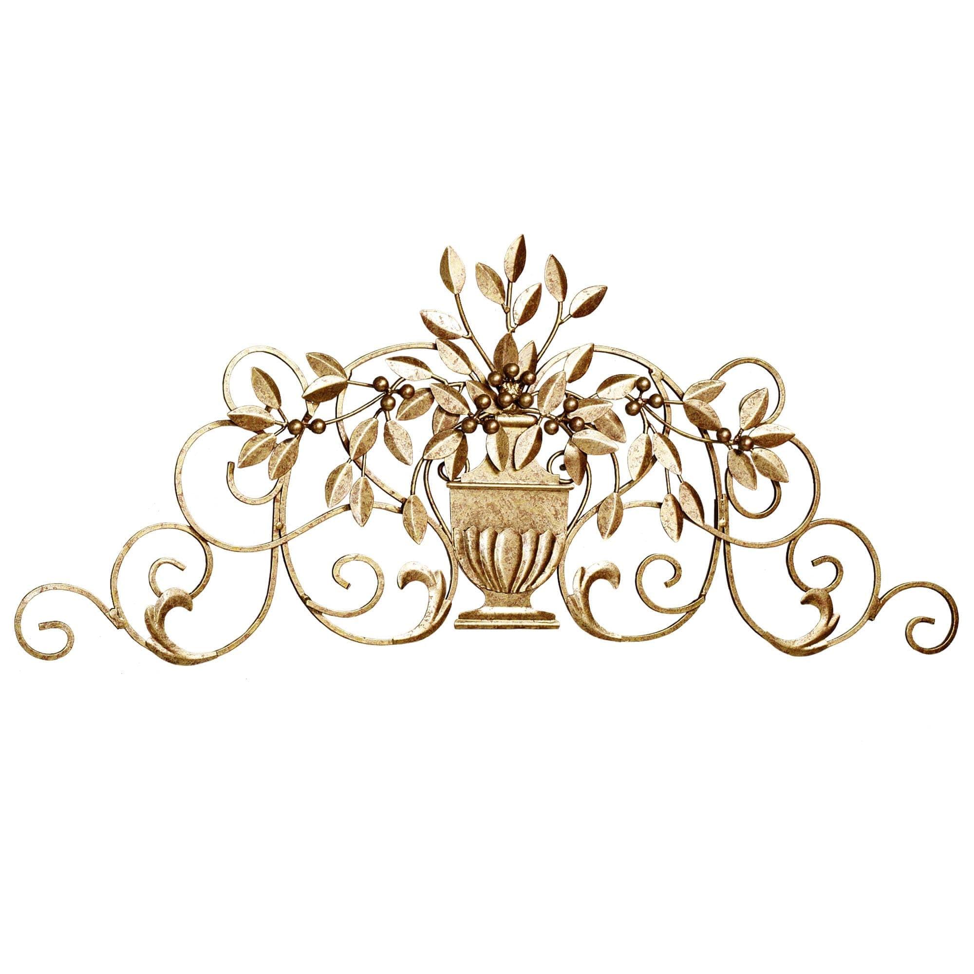 Touch of Class Urna Toscana Wall Grille Aged Gold - Handcrafted Steel - Elegant Regal Style - Decorative Topper - Traditional Metal Scroll Decor for Bedroom, Bathroom, Living Room - 40 Inches Wide