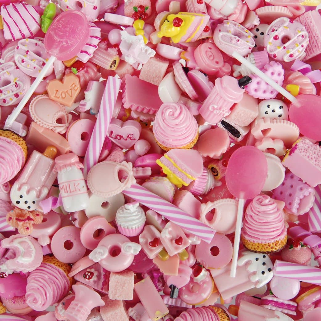 JOYDODY Incredible Art Pieces Mixed lot Pink Food Resin Flatback Cute Decoden Pieces,20pc per Packet