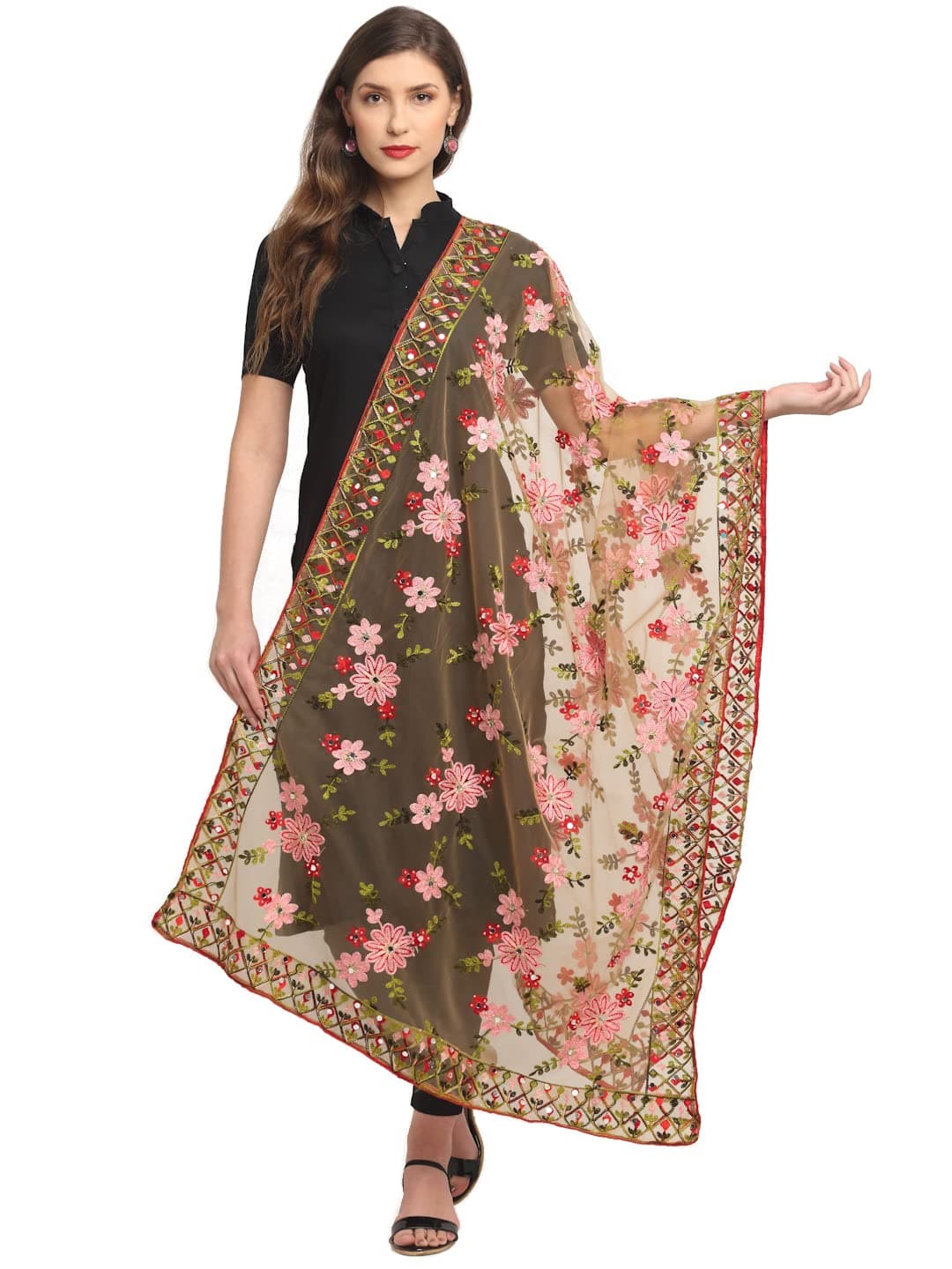 Women's Heavy Net Embroidered Fancy phulkari work Dupatta for women