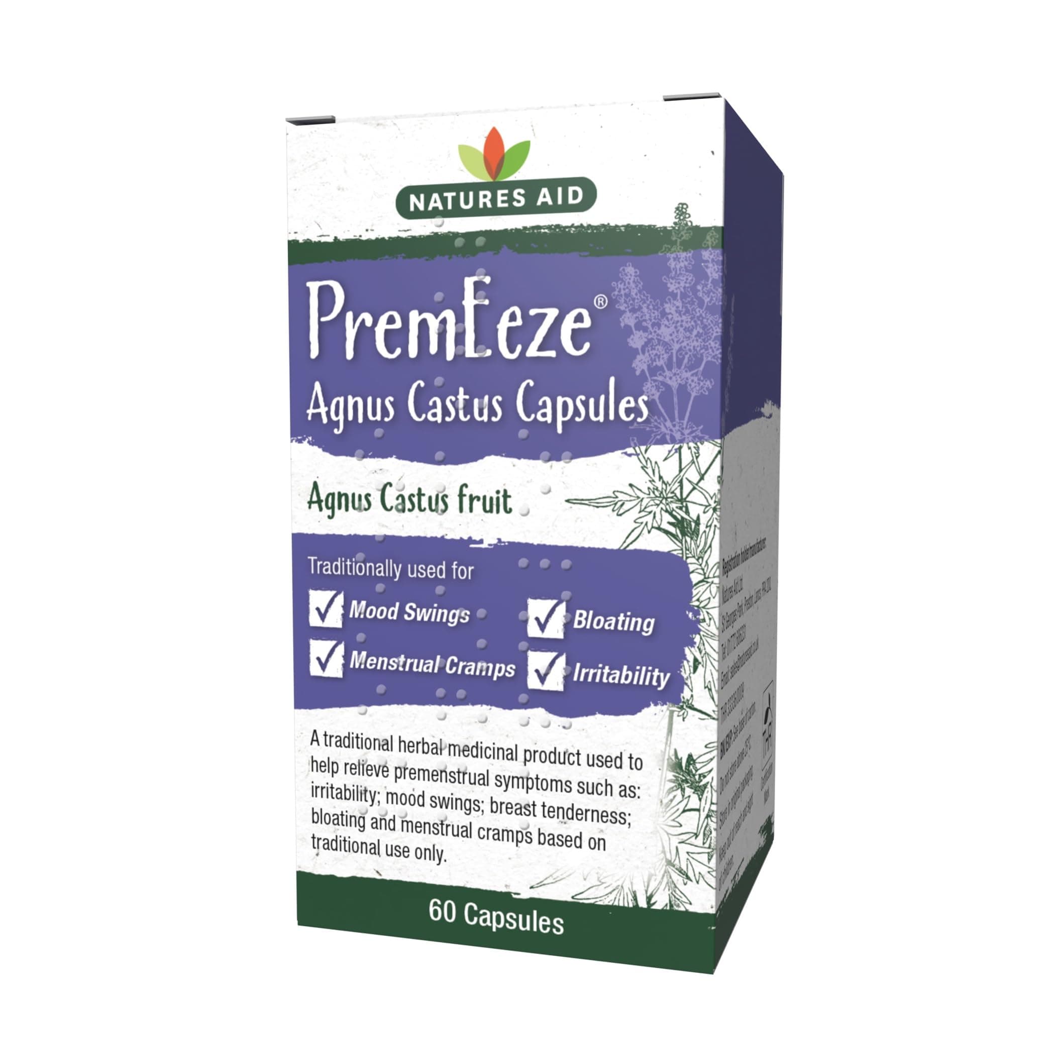 Natures Aid PremEeze Agnus Castus 400mg - High Potency - Supports Hormonal Balance, Menstrual & Women's Health, Stress Management - Vegan, Gluten Free, Non-GMO Natural Supplement - 60 Capsules