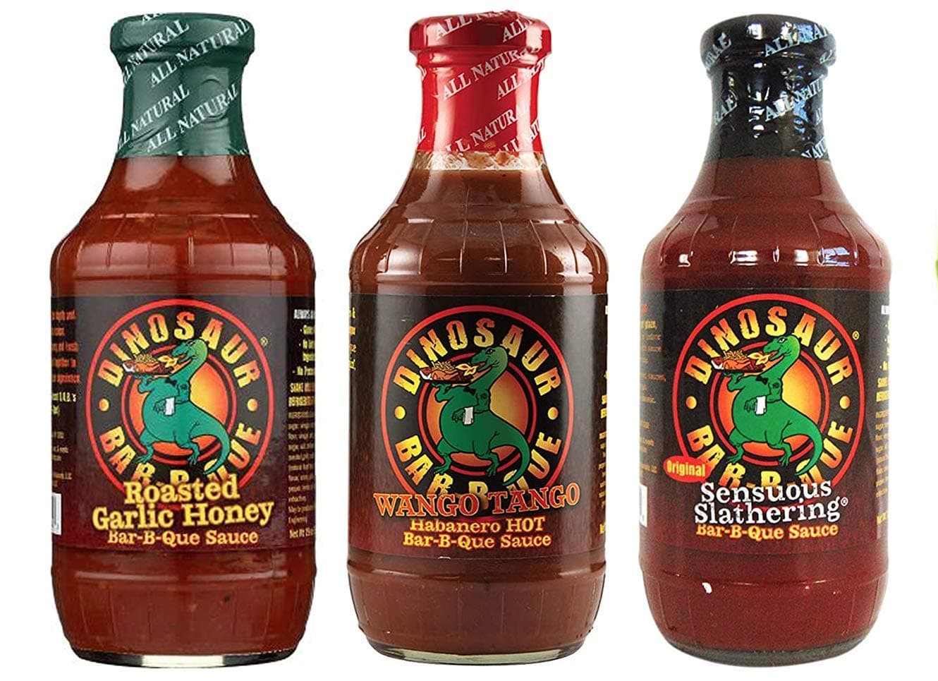 Dinosaur BBQ Sauce Variety: Wango Tango, Slathering BBQ & Garlic Honey 19 oz Bottles (Variety 3 pk)