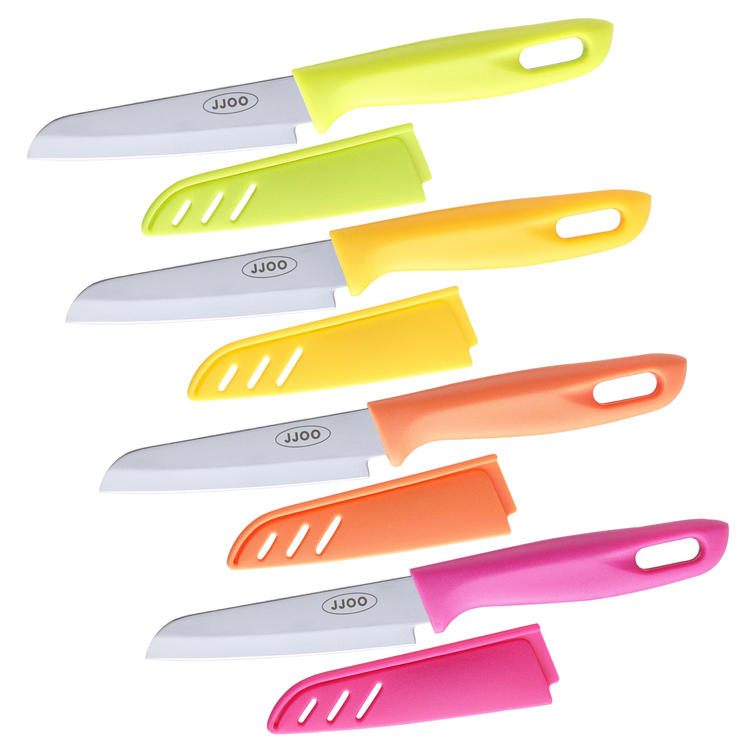 JJOO Paring Knives, Stainless Steel Paring Knife Set with Cover, 3.6 inch Pairing knife, Ultra-Sharp Small Kitchen Knife, Great for Fruit and Vegetable, Dishwasher Safe (Multi Colors)