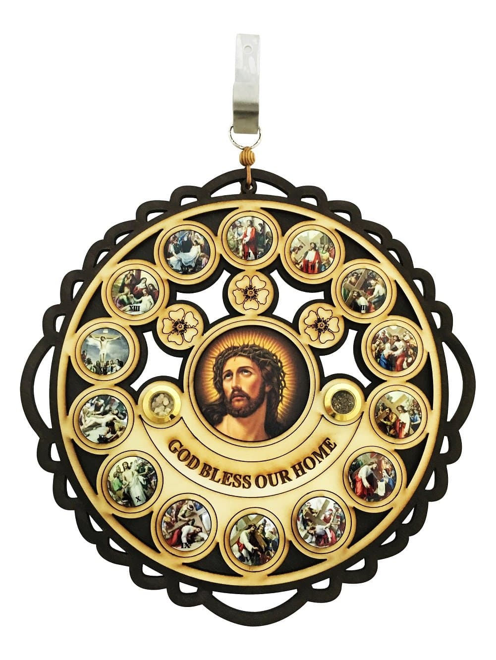 Stations of the Cross Wall Plate 10"x 10" "God Bless Our Home"