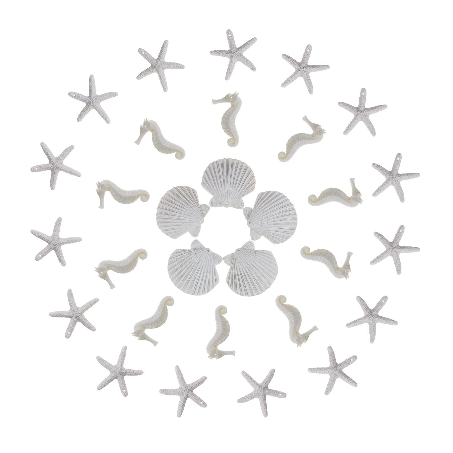 Goodma 30 Pieces Resin Pencil Finger White Starfish Seahorse Seashells Assorted with Pre-Drilled Hole for Crafts Home Wedding Decor