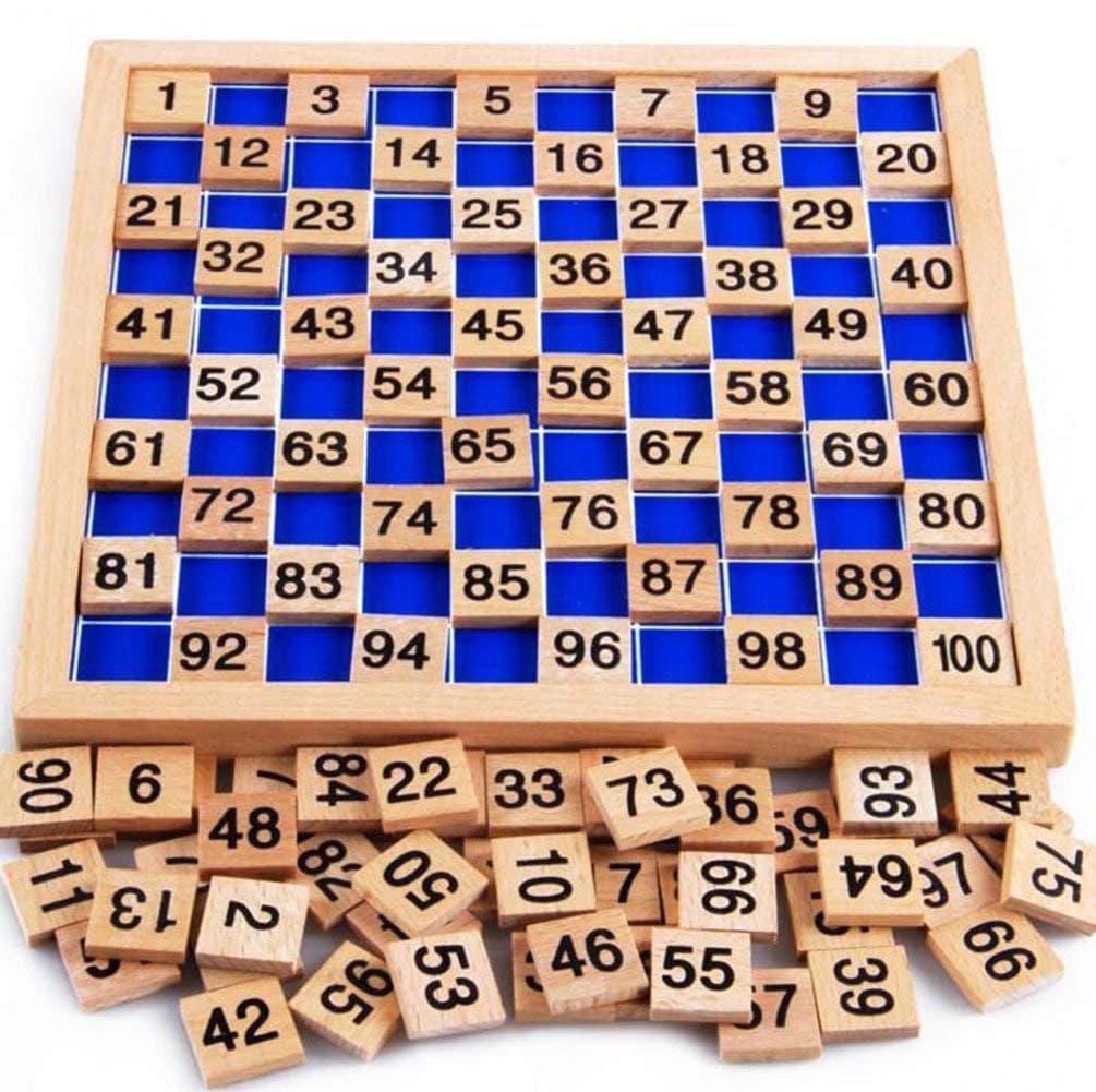 Wooden Toys Hundred Board Montessori 1-100 Consecutive Numbers Wooden Educational Game for Kids with Storage Bag,W8.26 L8.26inches (Montessori Math) 1
