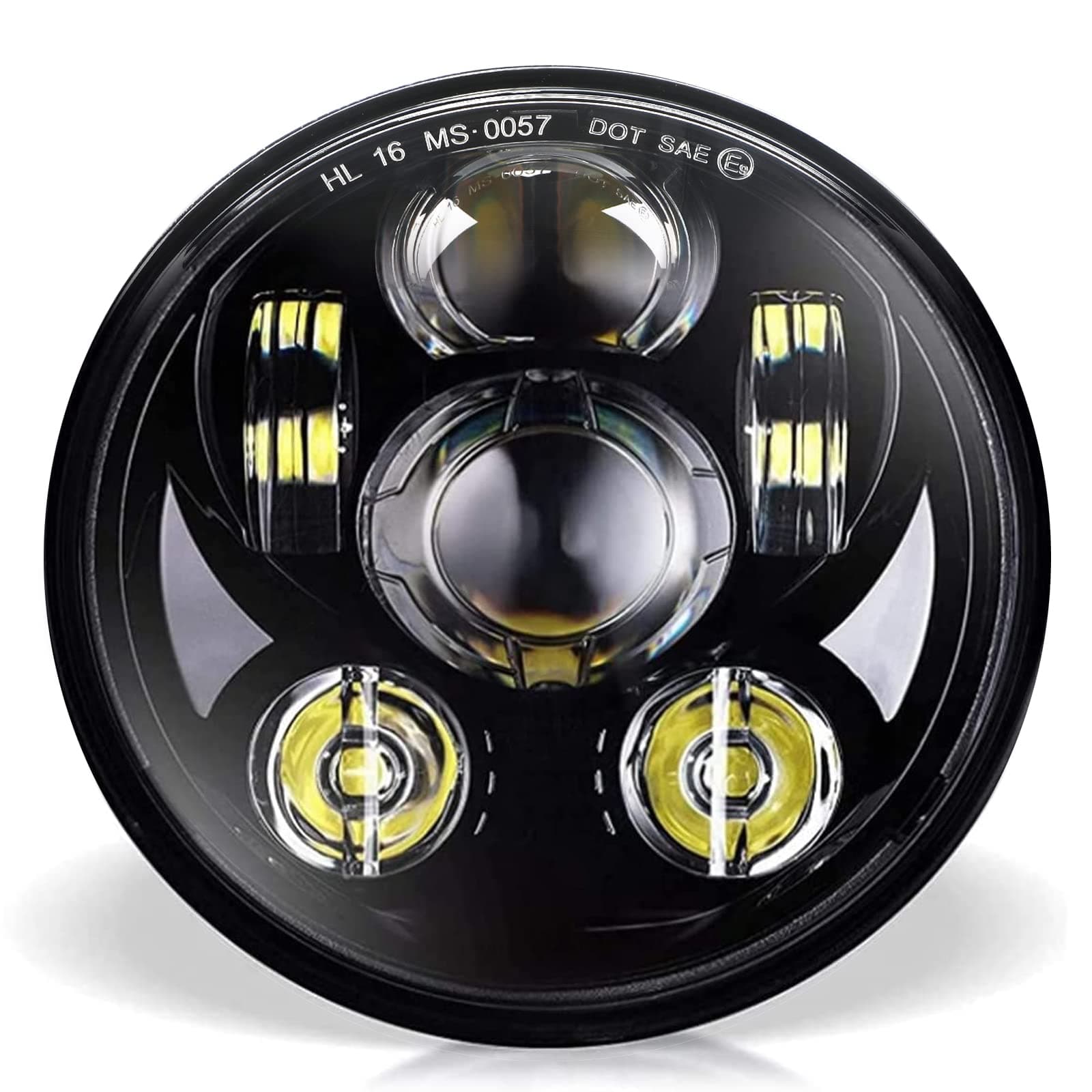 5-3/4 5.75 inch LED Headlight - Compatible with Harley Davidson Dyna Street Bob Super Wide Glide Low Rider Night Rod Train Softail Deuce Custom Sportster Iron 883-Black