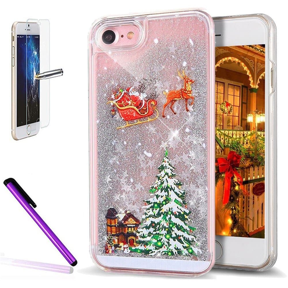 iPhone 4 Case, iPhone 4S Liquid Cover, ISADENSER PC 3D Flowing Quicksand Moving Stars Bling Glitter Snowflake Christmas Tree Santa Claus for iPhone 4 / 4S. Christmas Tree - Silver Liquid